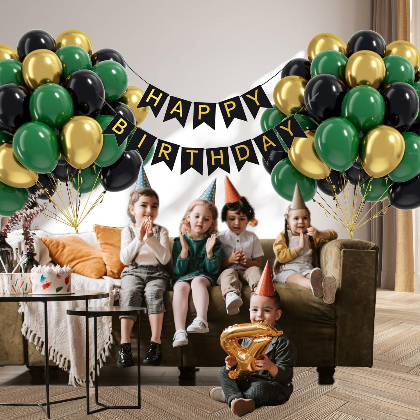 Awenztech 60pcs Green and Black 12inch Balloons with Dark Green Metallic Gold – Jungle Safari Party Decor