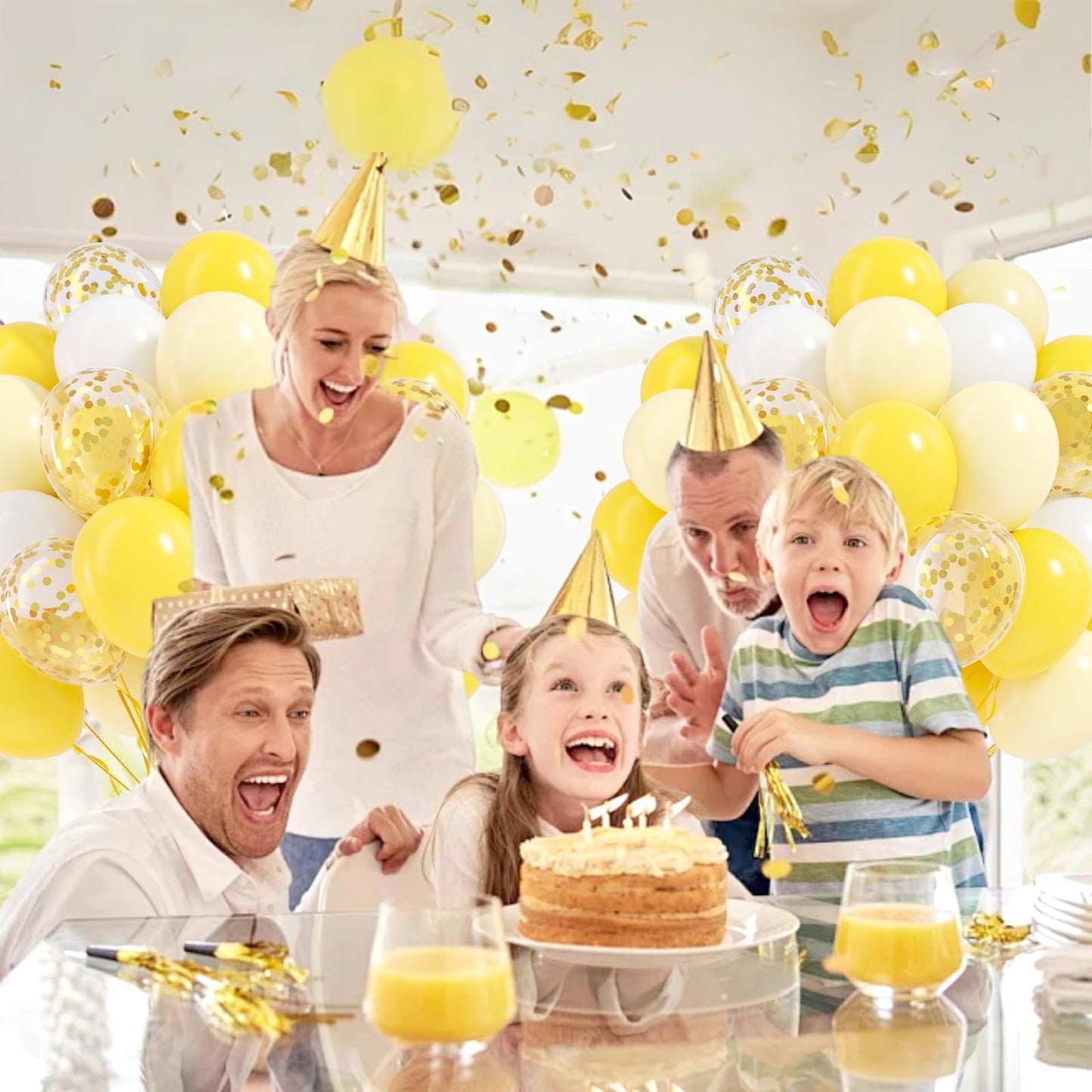 awenztech 60pcs Yellow & White Balloons with Pastel Gold Confetti – 12in Bee Lemon Wedding & Party Decorations