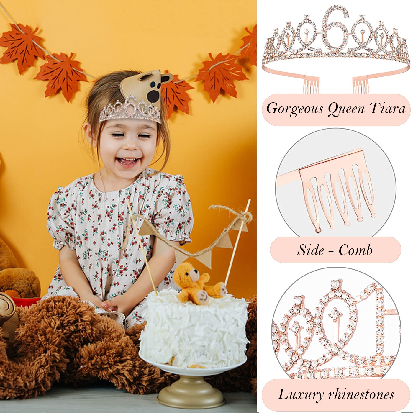 Awfrky 6th Birthday Decorations for Girls — Rose Gold Tiara, Sash, Cake Topper & Balloons