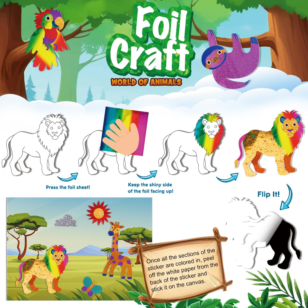 AWHETIE Animals Foil Craft for Kids – Mess-Free Art Kit for Ages 4–9