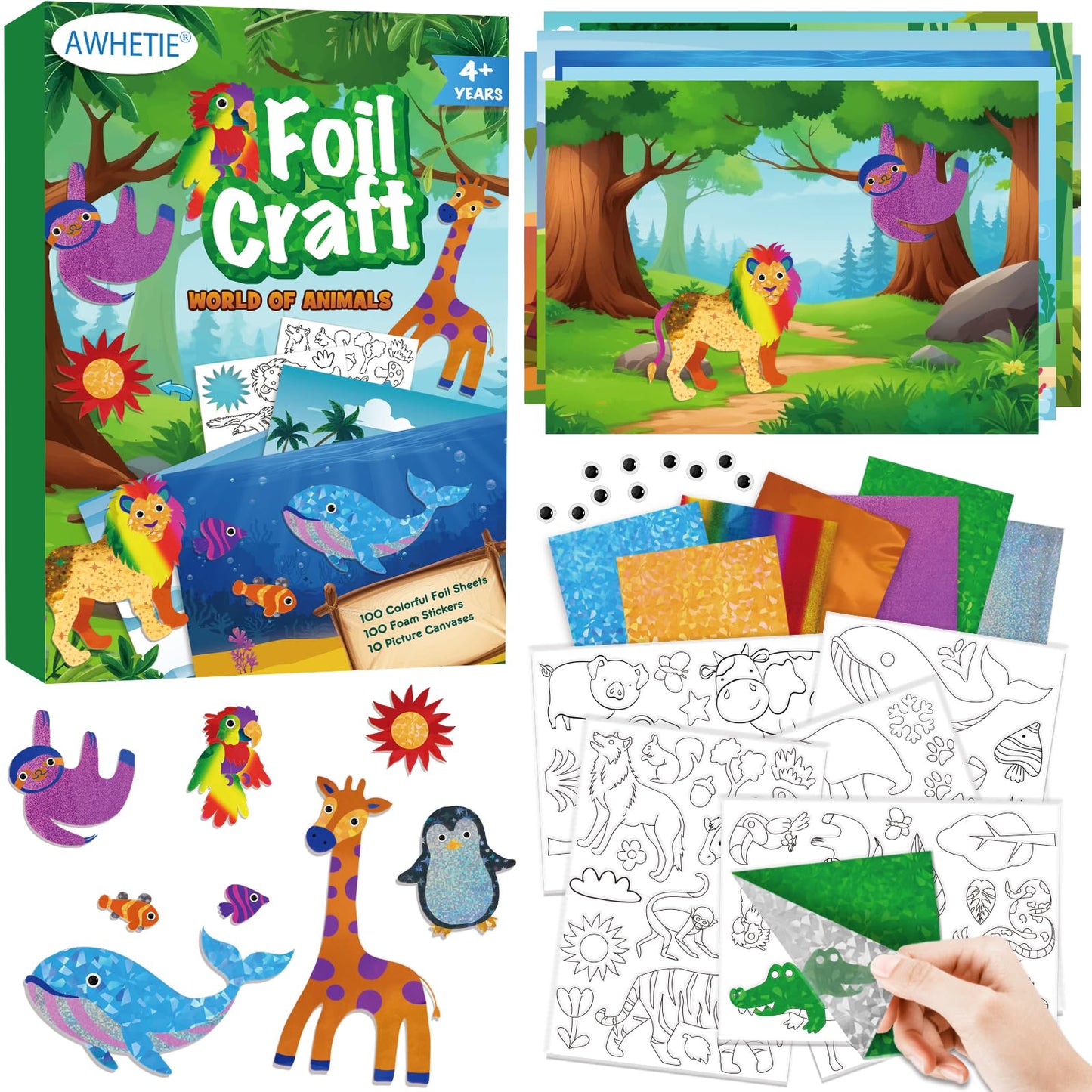 AWHETIE Animals Foil Craft for Kids – Mess-Free Art Kit for Ages 4–9
