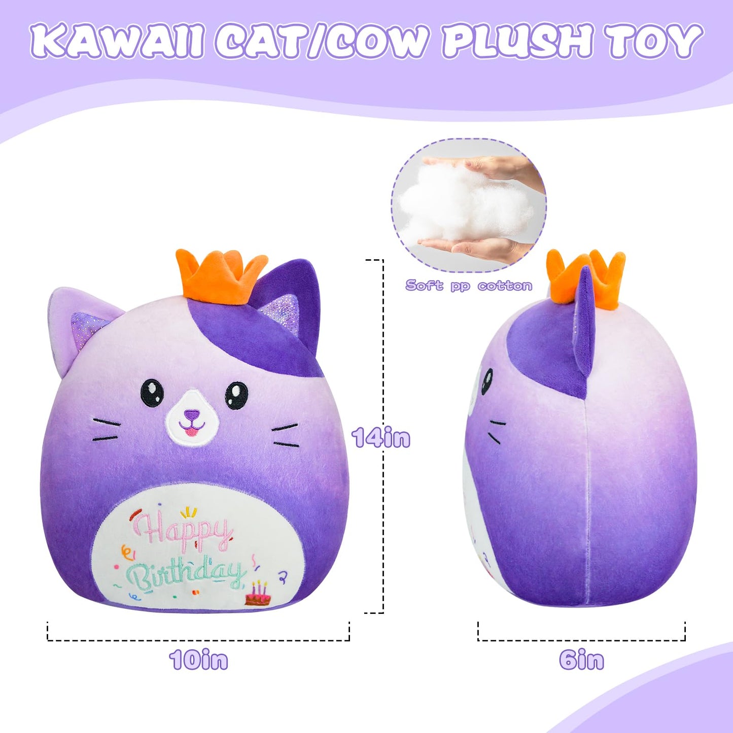 AWNOGKUE 14-Inch Gradient Purple Cat Plush – Soft Pillow & Birthday Gift for Kids