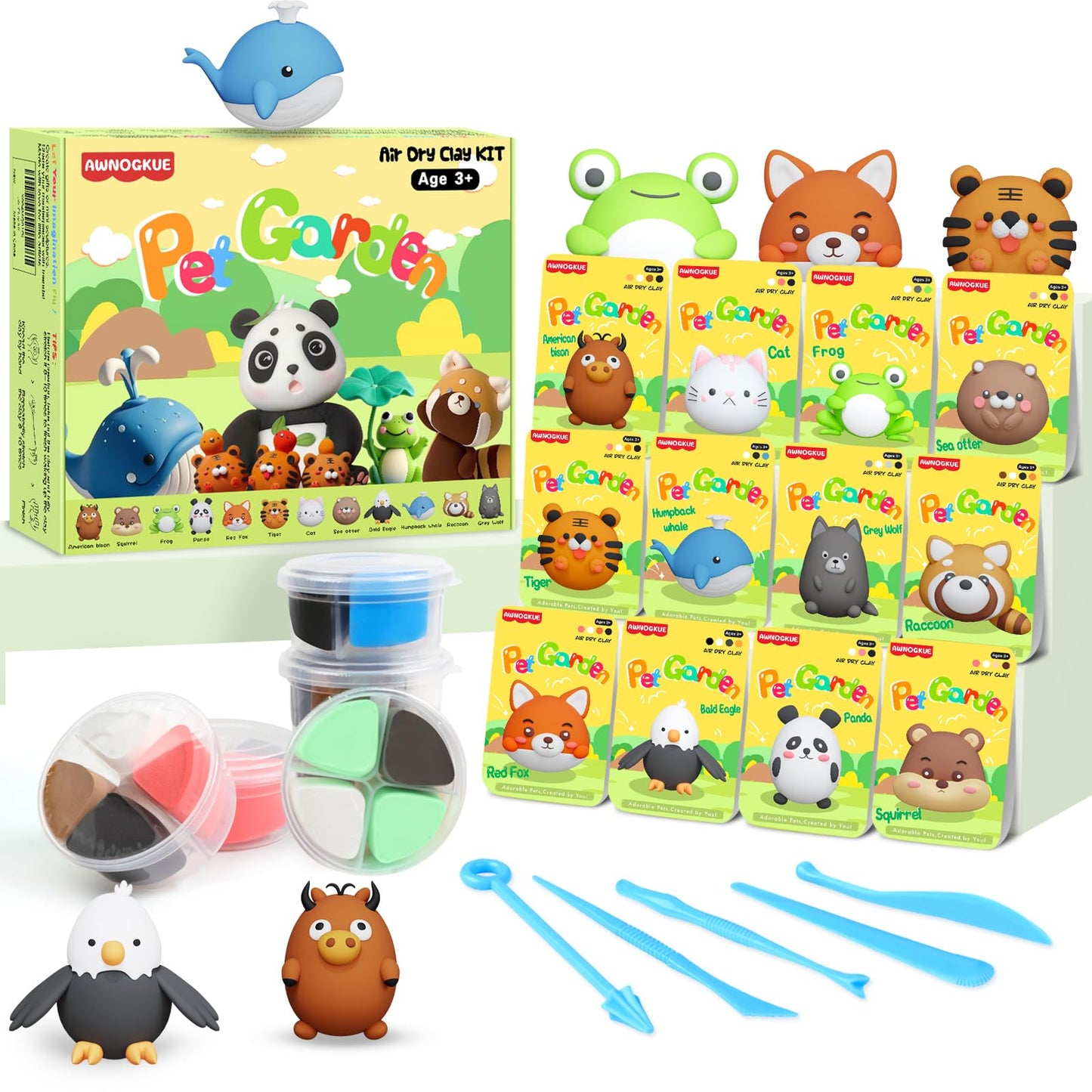AWNOGKUE Air Dry Clay Kit for Kids – 12-Box Set + 5 Tools, Non-Toxic