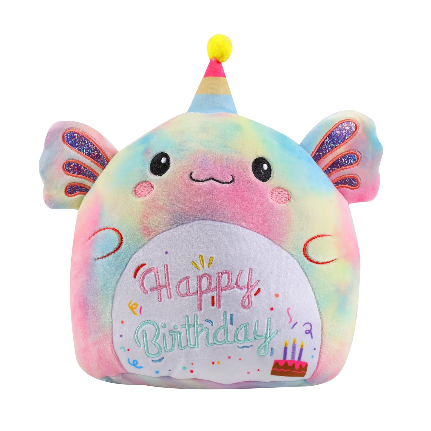 AWNOGKUE 14-Inch Axolotl Plush — Unicorn Tie-Dye Hug Pillow for Kids