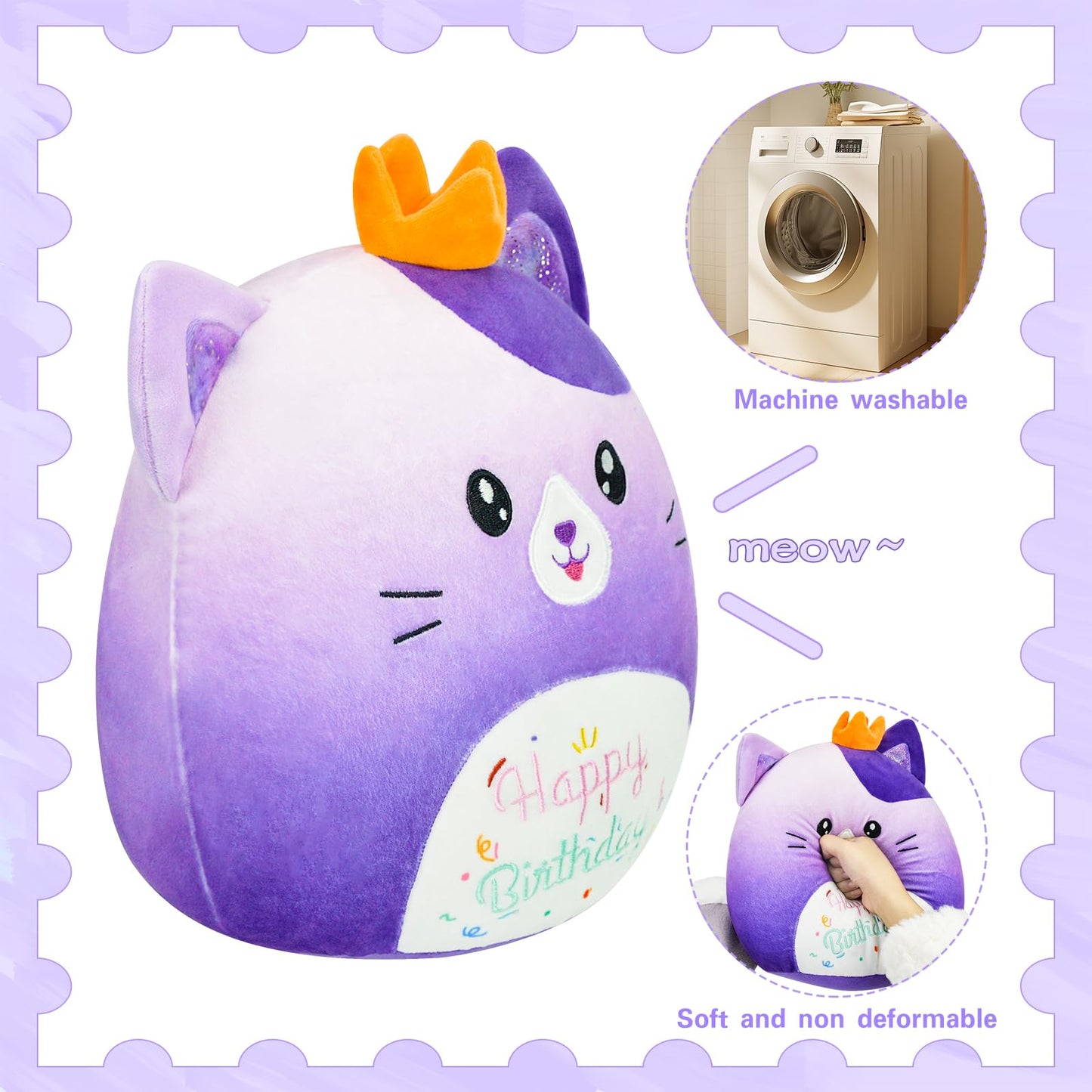 AWNOGKUE 14-Inch Gradient Purple Cat Plush – Soft Pillow & Birthday Gift for Kids