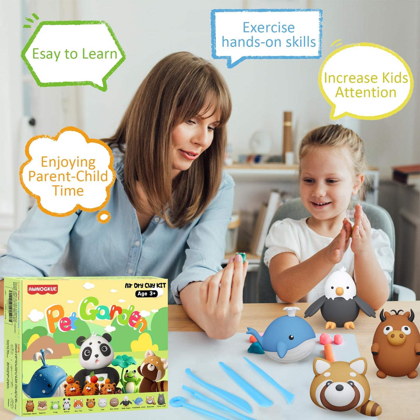 AWNOGKUE Air Dry Clay Kit for Kids – 12-Box Set + 5 Tools, Non-Toxic