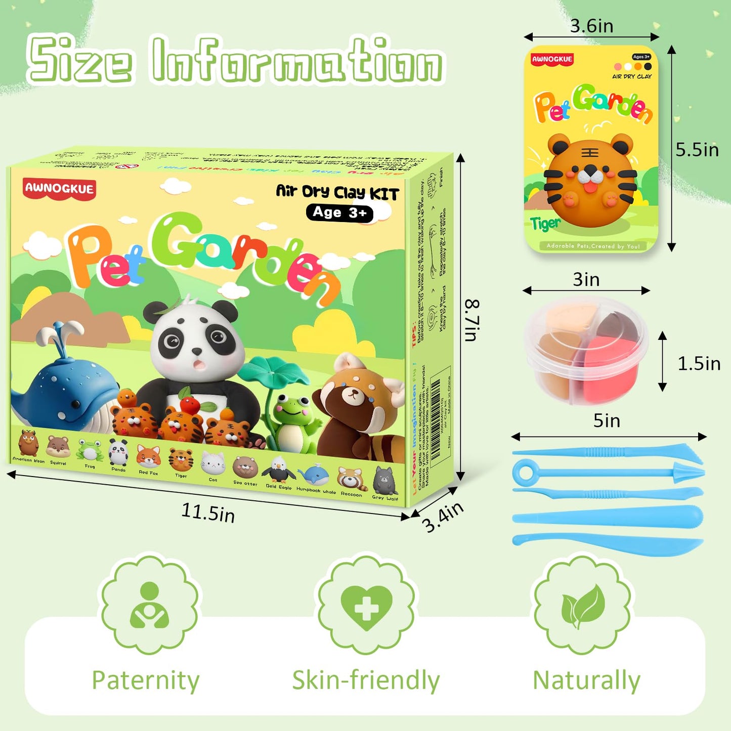 AWNOGKUE Air Dry Clay Kit for Kids – 12-Box Set + 5 Tools, Non-Toxic