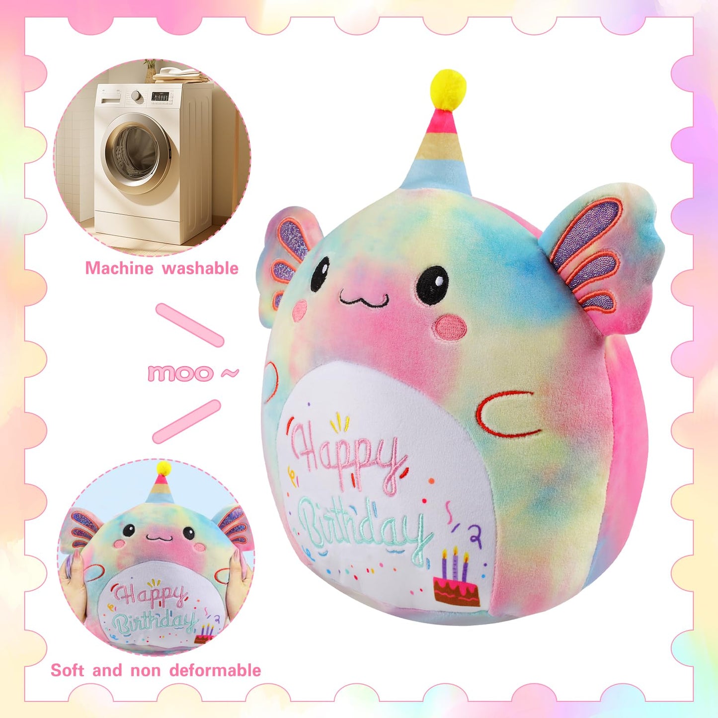 AWNOGKUE 14-Inch Axolotl Plush — Unicorn Tie-Dye Hug Pillow for Kids