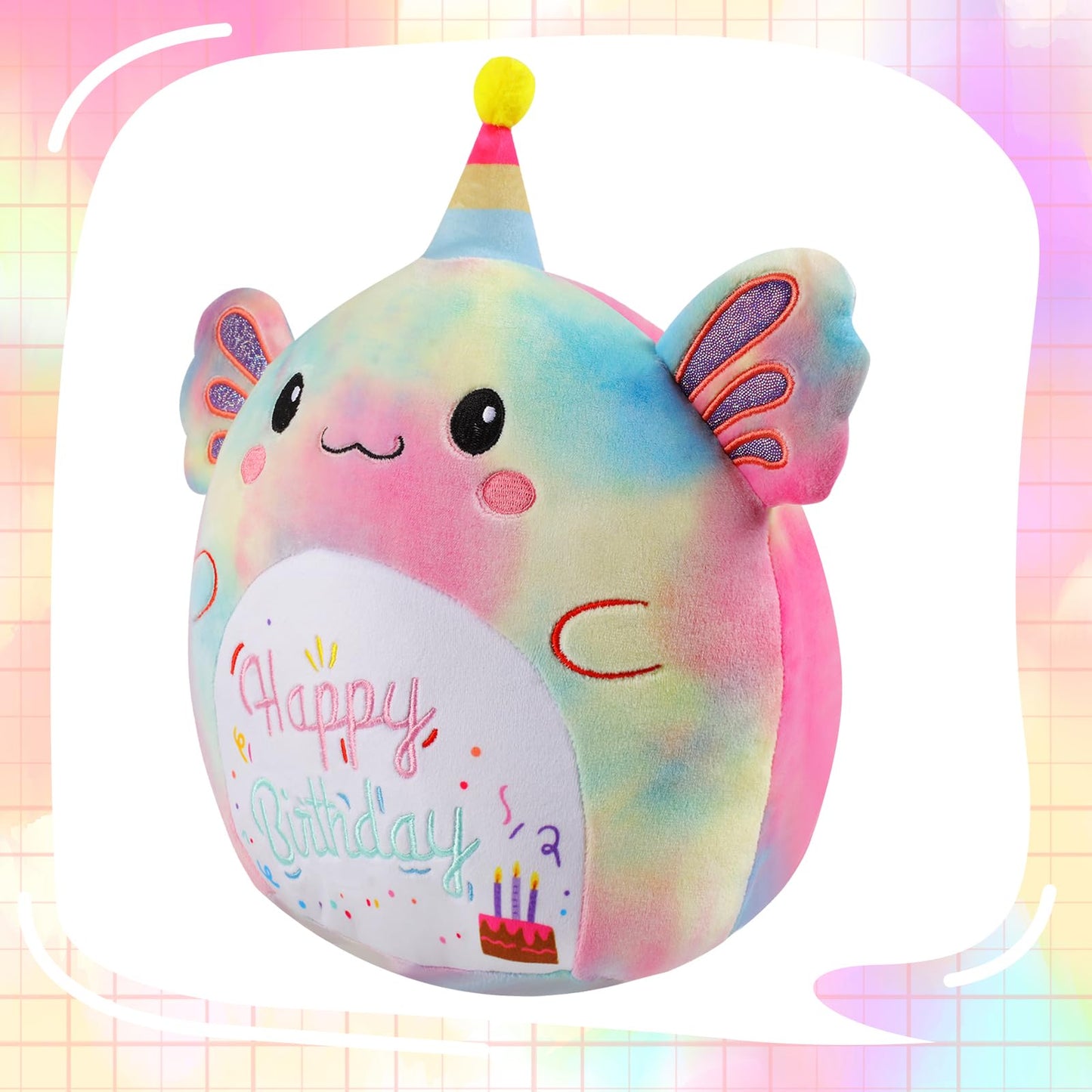 AWNOGKUE 14-Inch Axolotl Plush — Unicorn Tie-Dye Hug Pillow for Kids