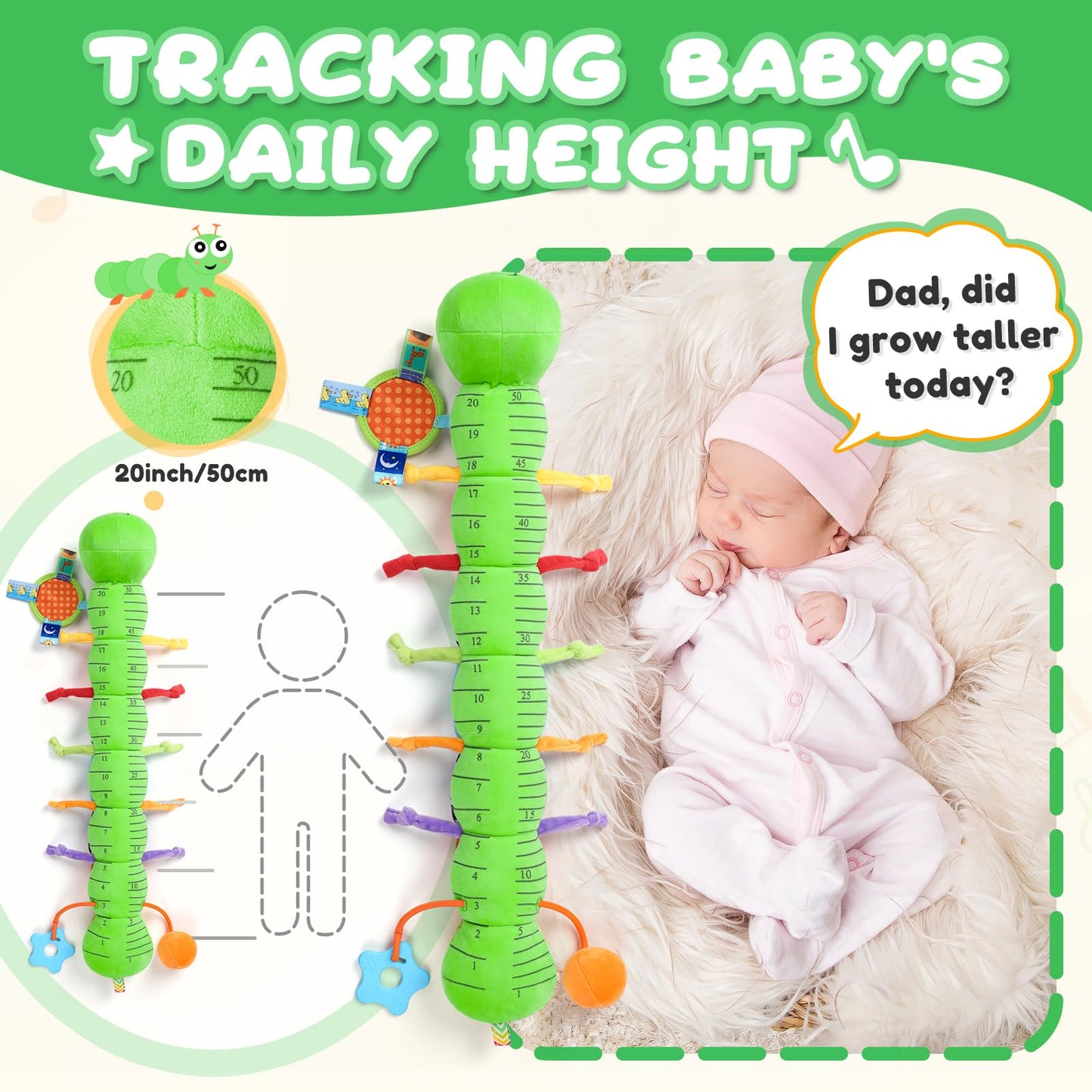 AWOTOY 6-in-1 Musical Caterpillar Baby Toy for 0-12 Months | Tummy Time & Sensory Play