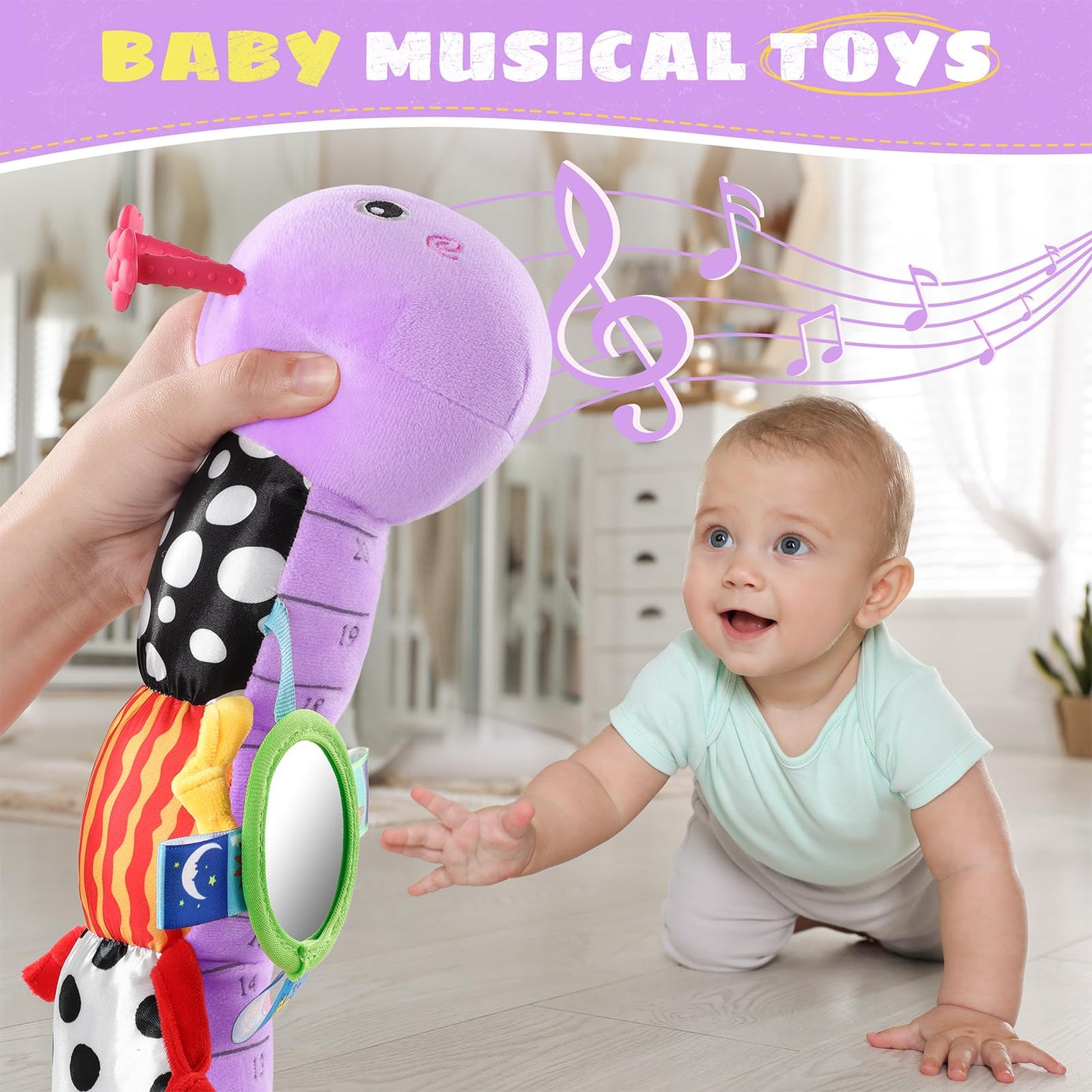 AWOTOY 8-in-1 Developmental Plush Caterpillar — Multi-Sensory Baby Toy for 0-12 Months