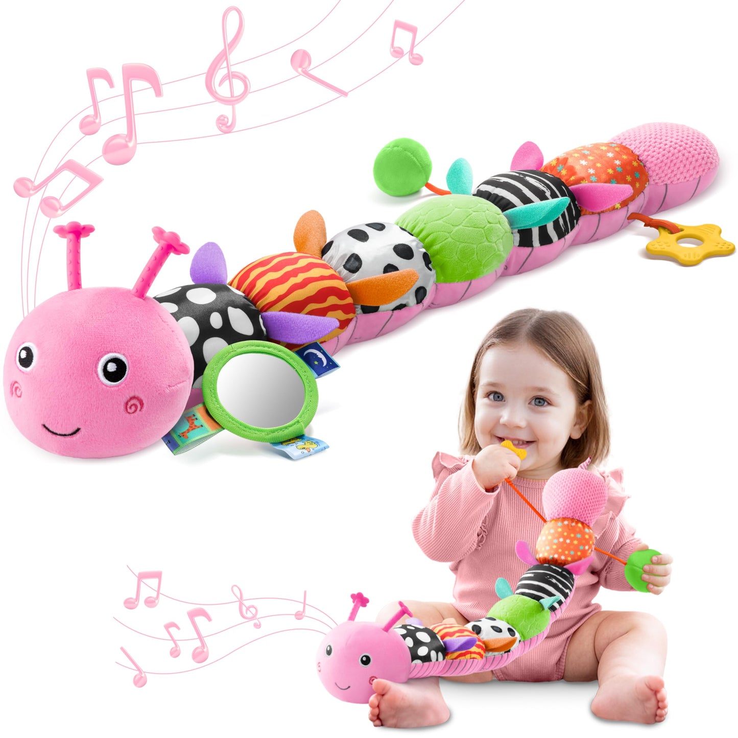 AWOTOY 6-in-1 Musical Caterpillar Plush Toy for Newborns to 12 Months – Tummy Time & Sensory Play