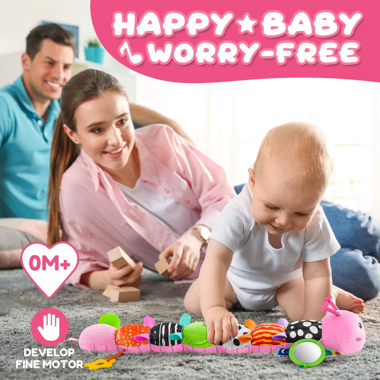 AWOTOY 6-in-1 Musical Caterpillar Plush Toy for Newborns to 12 Months – Tummy Time & Sensory Play