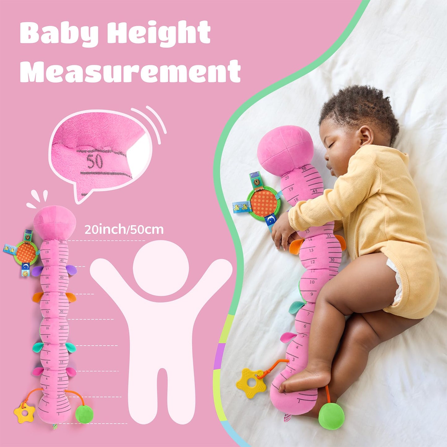 AWOTOY Baby Toys 6-12 Months – 6-in-1 Music Caterpillar with Mirror, Teether & Rattle