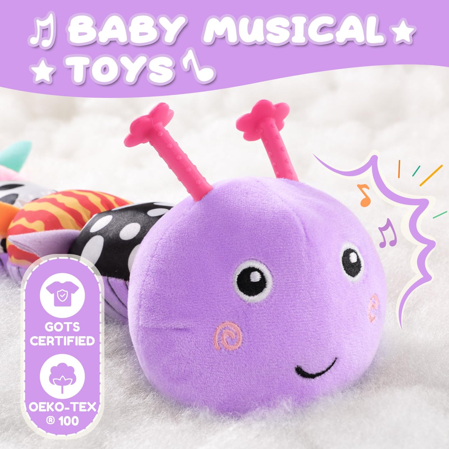 AWOTOY 6-in-1 Musical Caterpillar Plush | Baby Toys 0-12 Months