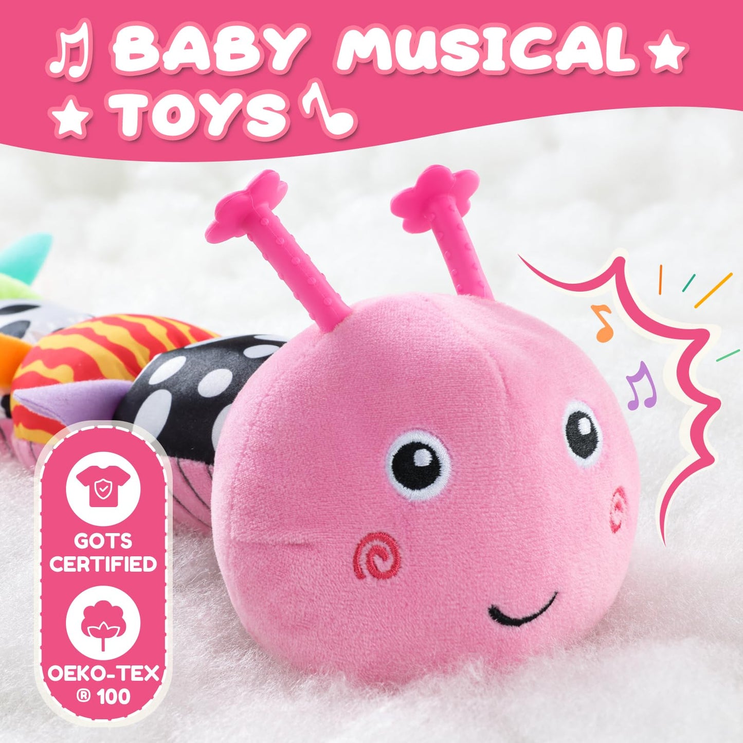 AWOTOY 6-in-1 Musical Caterpillar Plush Toy for Newborns to 12 Months – Tummy Time & Sensory Play