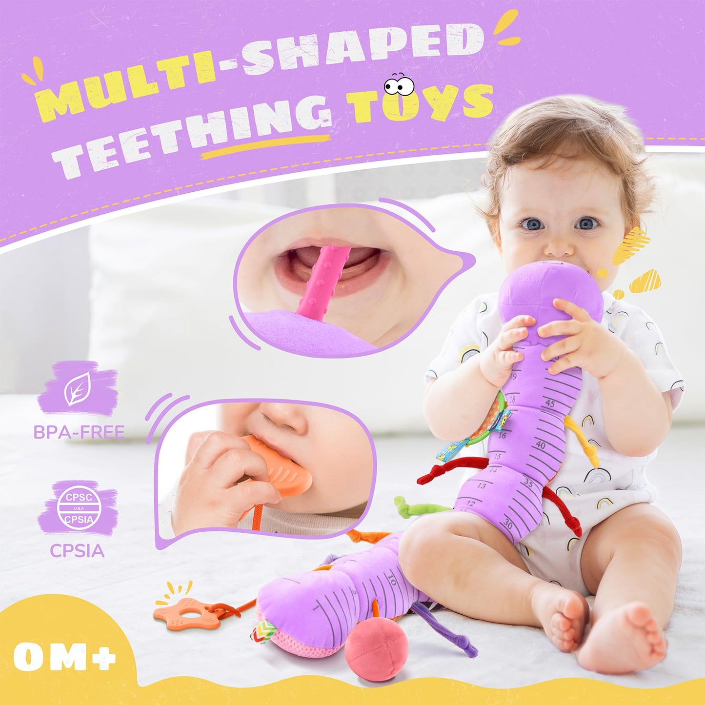 AWOTOY 8-in-1 Developmental Plush Caterpillar — Multi-Sensory Baby Toy for 0-12 Months