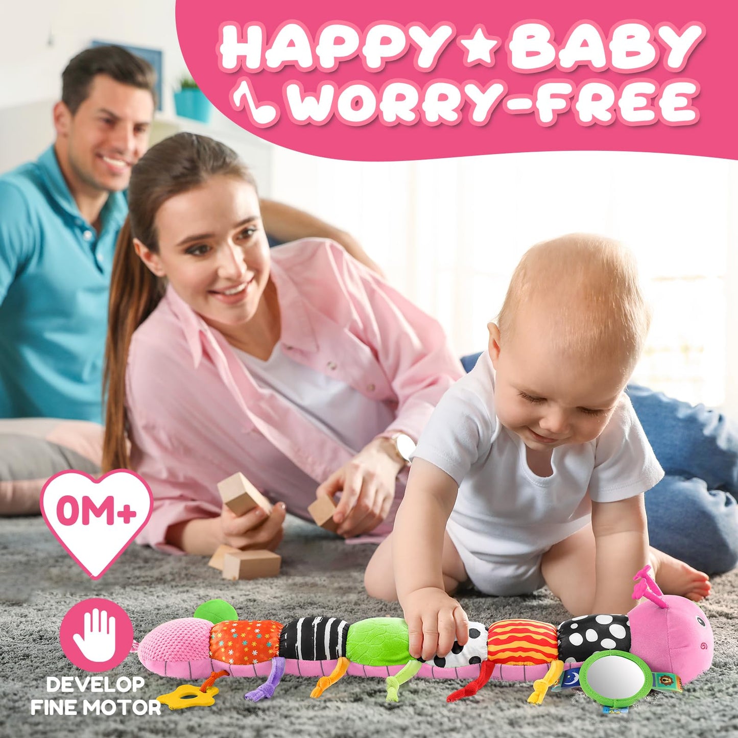 AWOTOY 6-in-1 Musical Caterpillar Baby Toy for Newborns to 12 Months