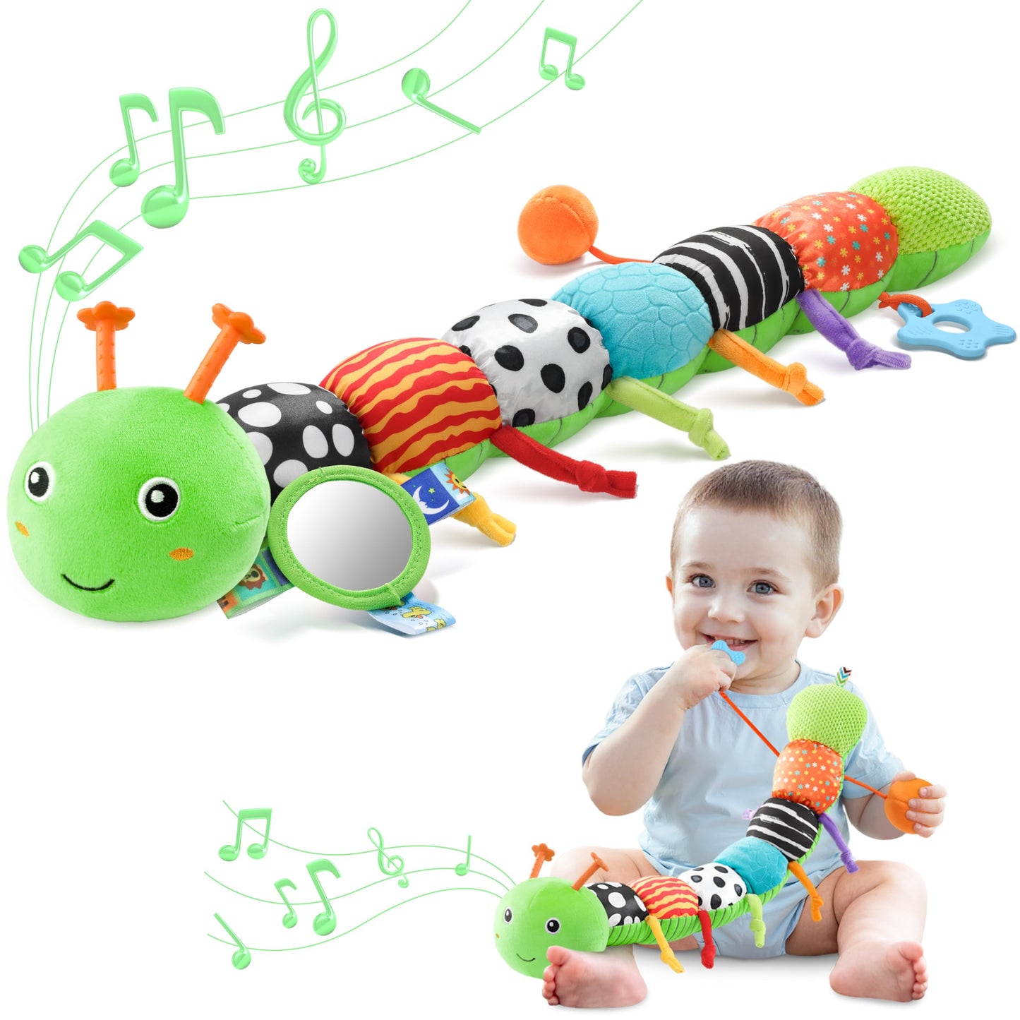 AWOTOY 6-in-1 Musical Caterpillar Baby Toy for 0-12 Months | Tummy Time & Sensory Play