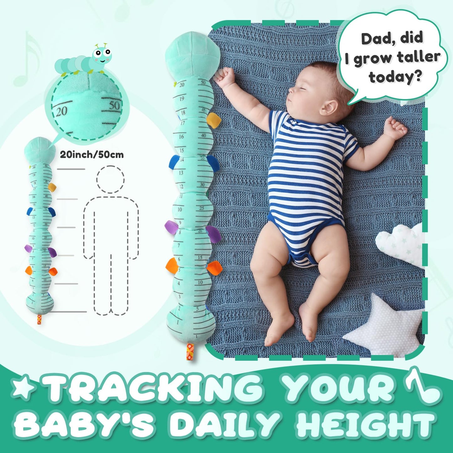 Awotoy Baby Toys 0-12 Months | Musical Caterpillar Plush with Crinkle, Rattle & Textures