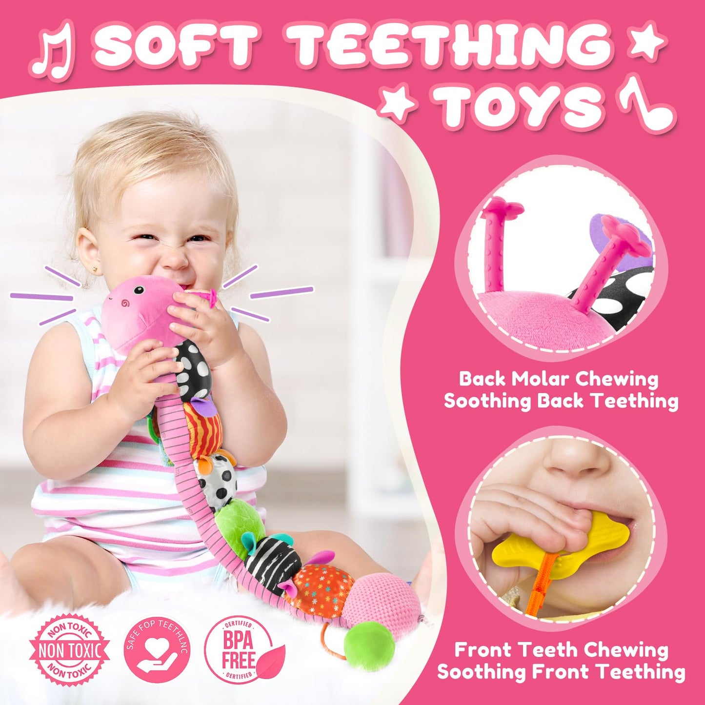 AWOTOY 6-in-1 Musical Caterpillar Plush Toy for Newborns to 12 Months – Tummy Time & Sensory Play