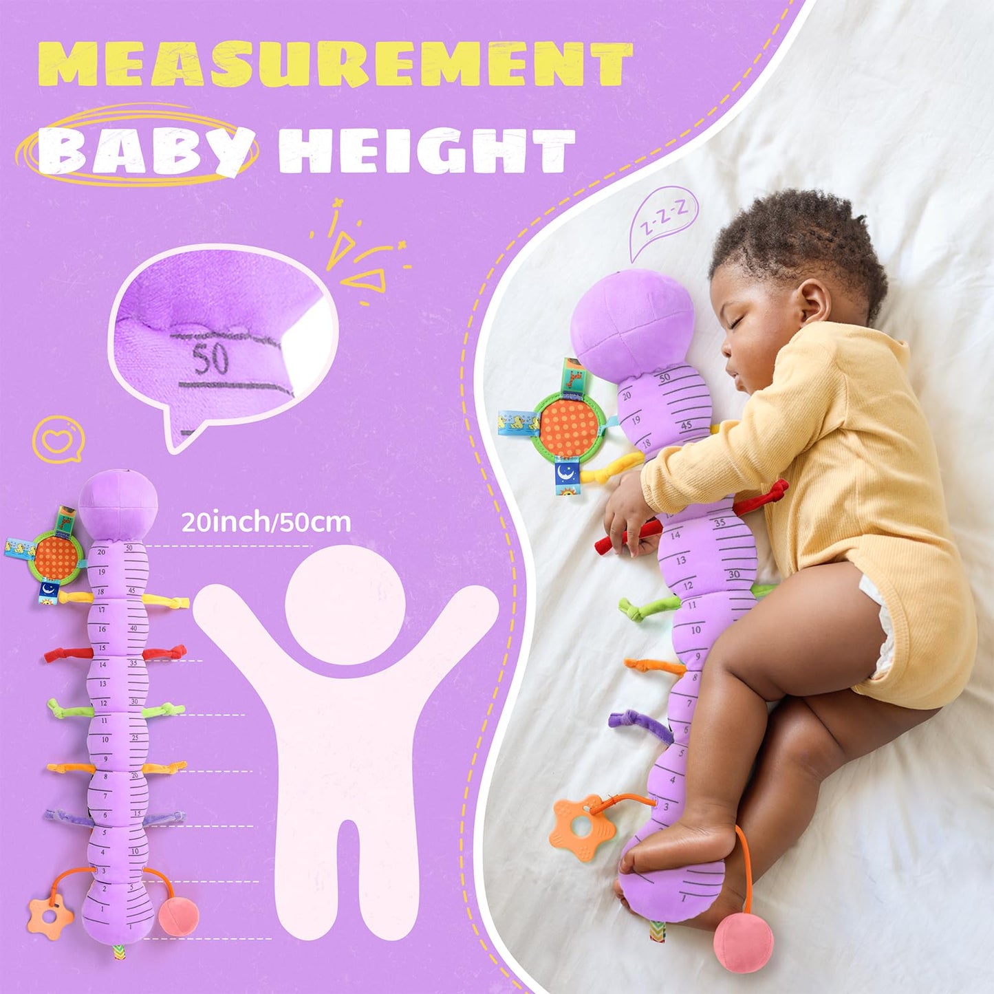 AWOTOY 8-in-1 Developmental Plush Caterpillar — Multi-Sensory Baby Toy for 0-12 Months