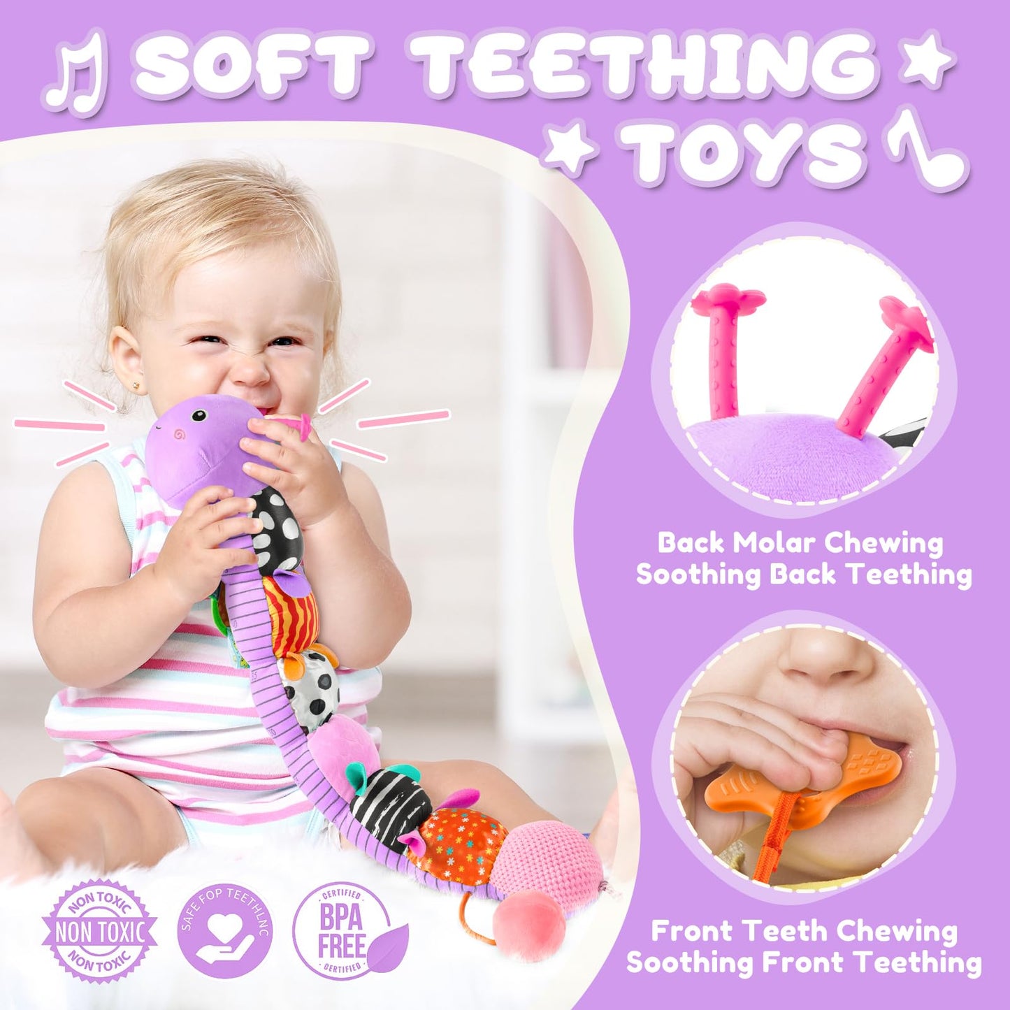 AWOTOY 6-in-1 Musical Caterpillar Plush | Baby Toys 0-12 Months