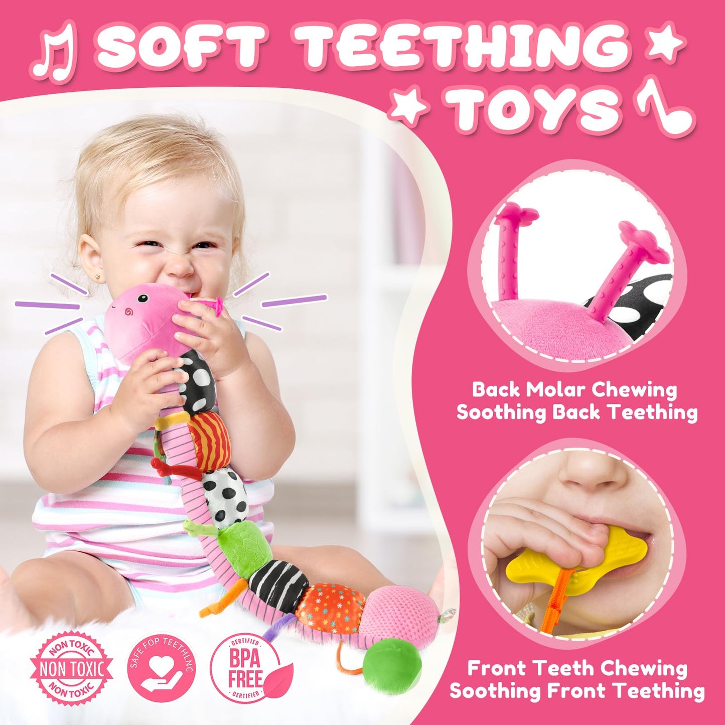 AWOTOY 6-in-1 Musical Caterpillar Baby Toy for Newborns to 12 Months