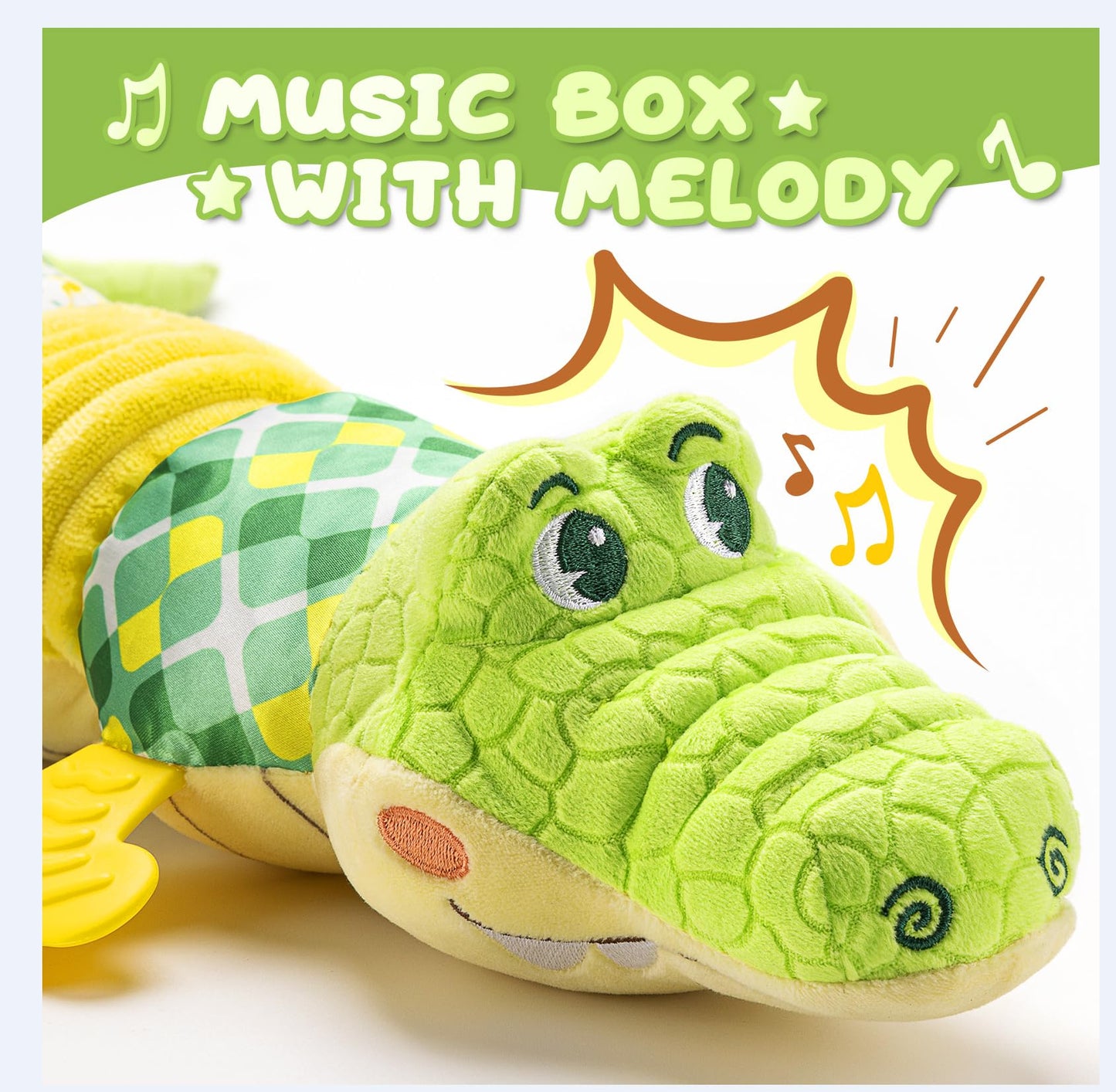 AWOTOY Crocodile Baby Toy (0-12 Months) — Musical Plush with Crinkle, Rattle & Teether