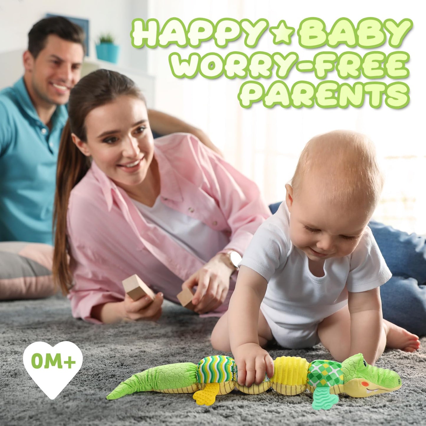 AWOTOY Crocodile Baby Toy (0-12 Months) — Musical Plush with Crinkle, Rattle & Teether