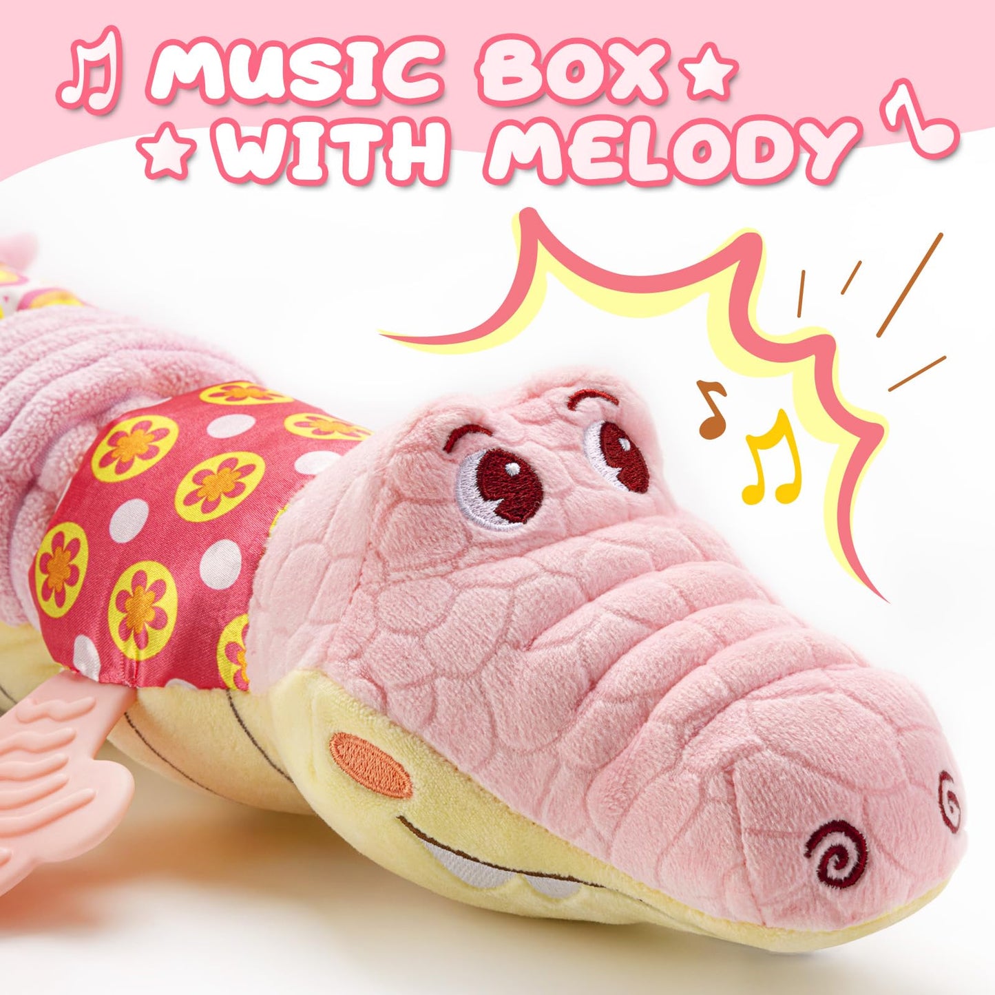 AWOTOY Baby Toys 0-12 Months – Musical Crocodile Plush with Crinkle, Rattle & Textures