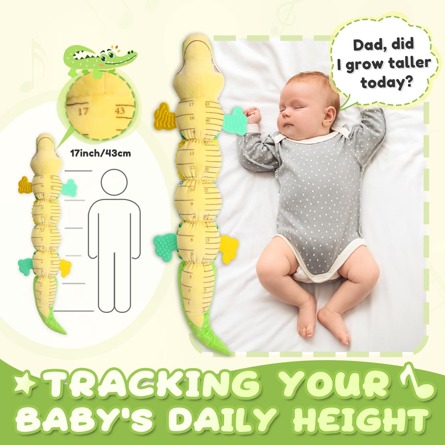 AWOTOY Crocodile Baby Toy (0-12 Months) — Musical Plush with Crinkle, Rattle & Teether