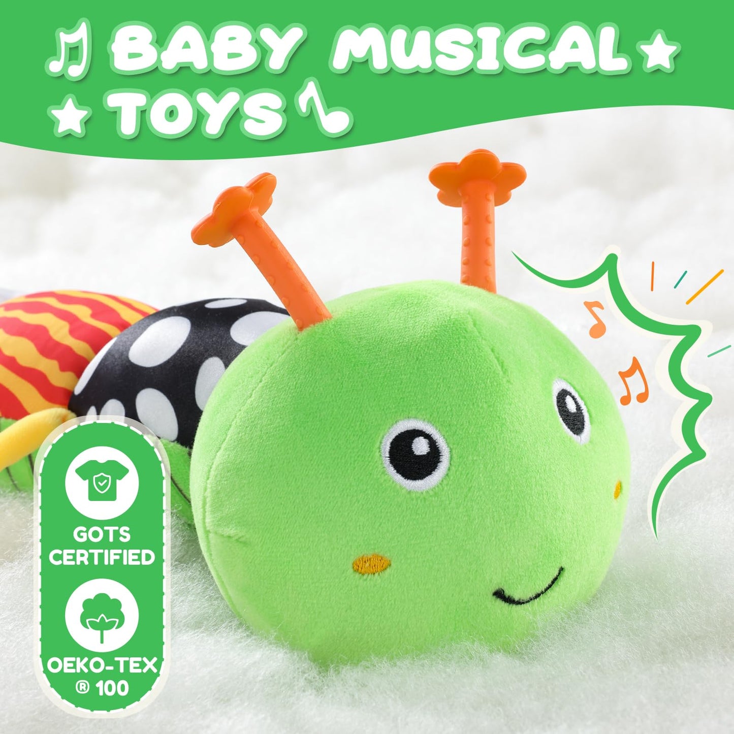 AWOTOY 6-in-1 Musical Caterpillar Baby Toy for 0-12 Months | Tummy Time & Sensory Play