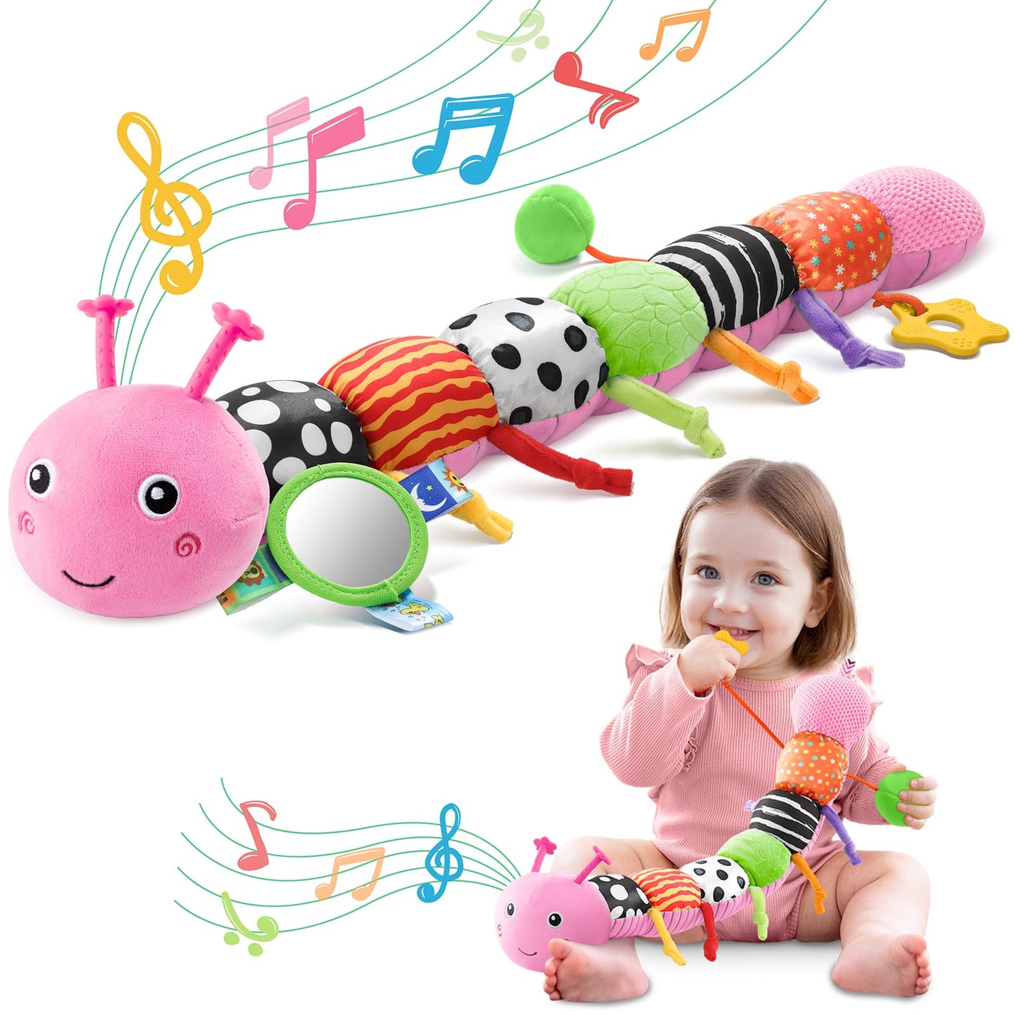 AWOTOY 6-in-1 Musical Caterpillar Baby Toy for Newborns to 12 Months