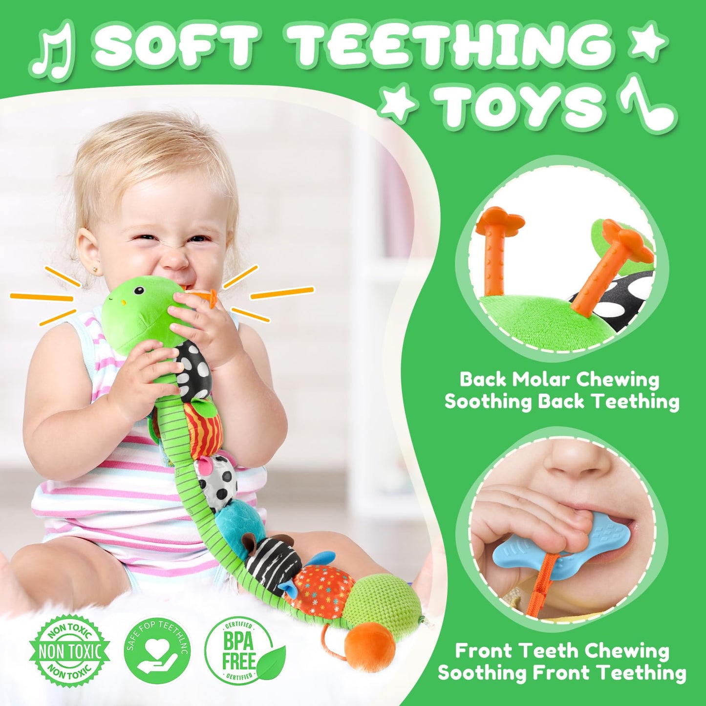 AWOTOY Baby Toys 0-6-12 Months | Multisensory Caterpillar Plush with Crinkle, Rattle & Mirror
