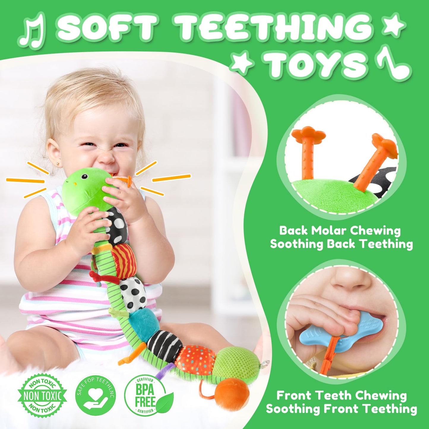 AWOTOY 6-in-1 Musical Caterpillar Baby Toy for 0-12 Months | Tummy Time & Sensory Play
