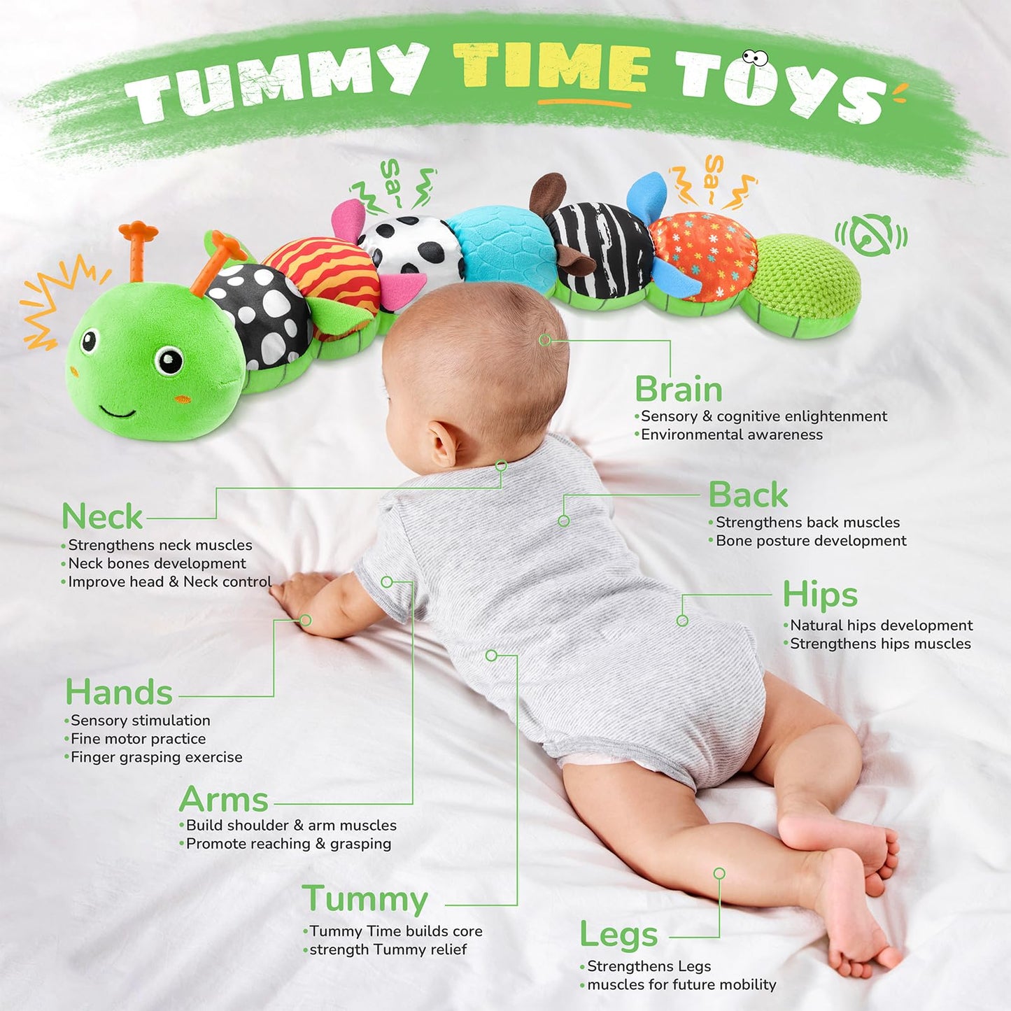 AWOTOY 6-in-1 Baby Toys: Music Caterpillar for 6-12 Months