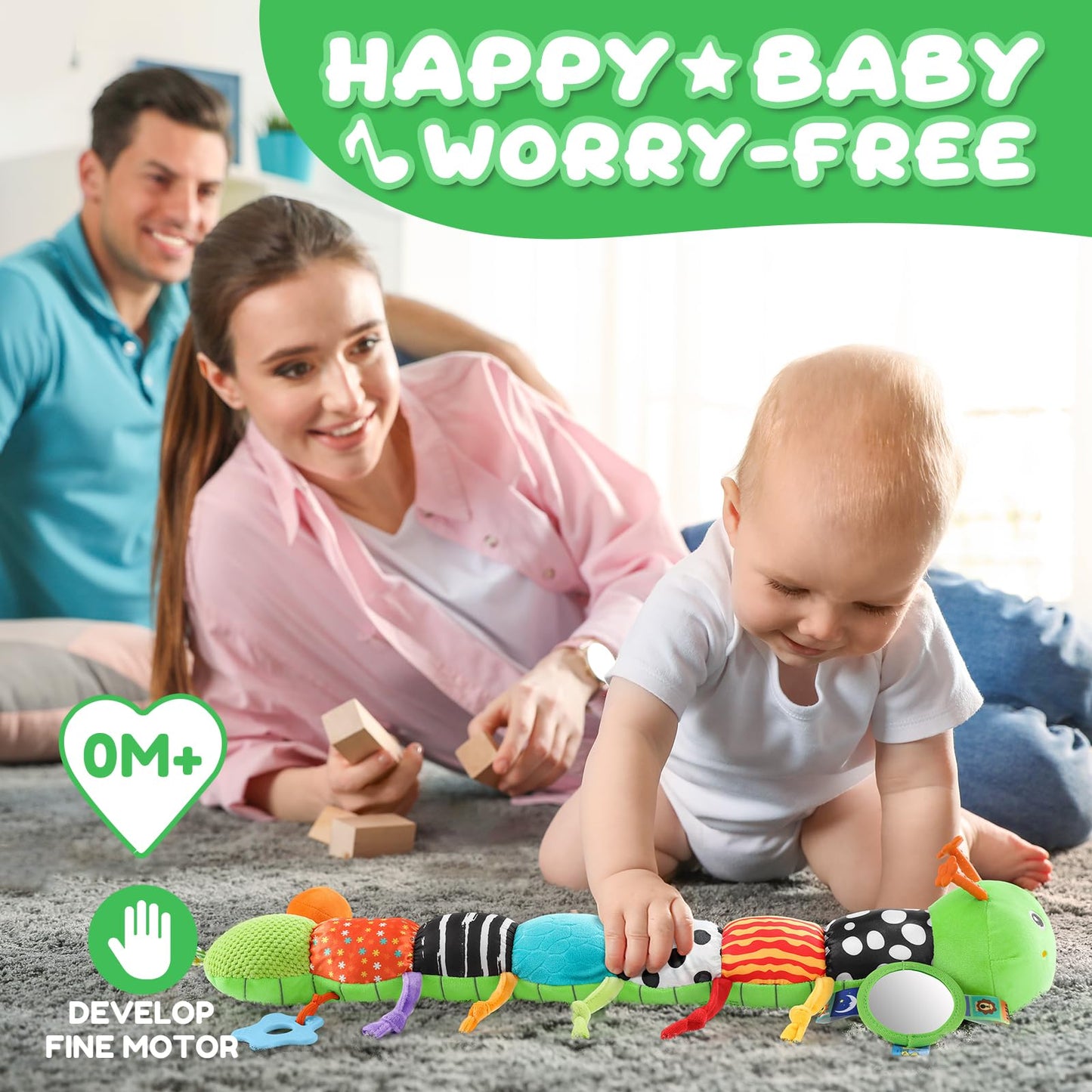AWOTOY 6-in-1 Musical Caterpillar Baby Toy for 0-12 Months | Tummy Time & Sensory Play
