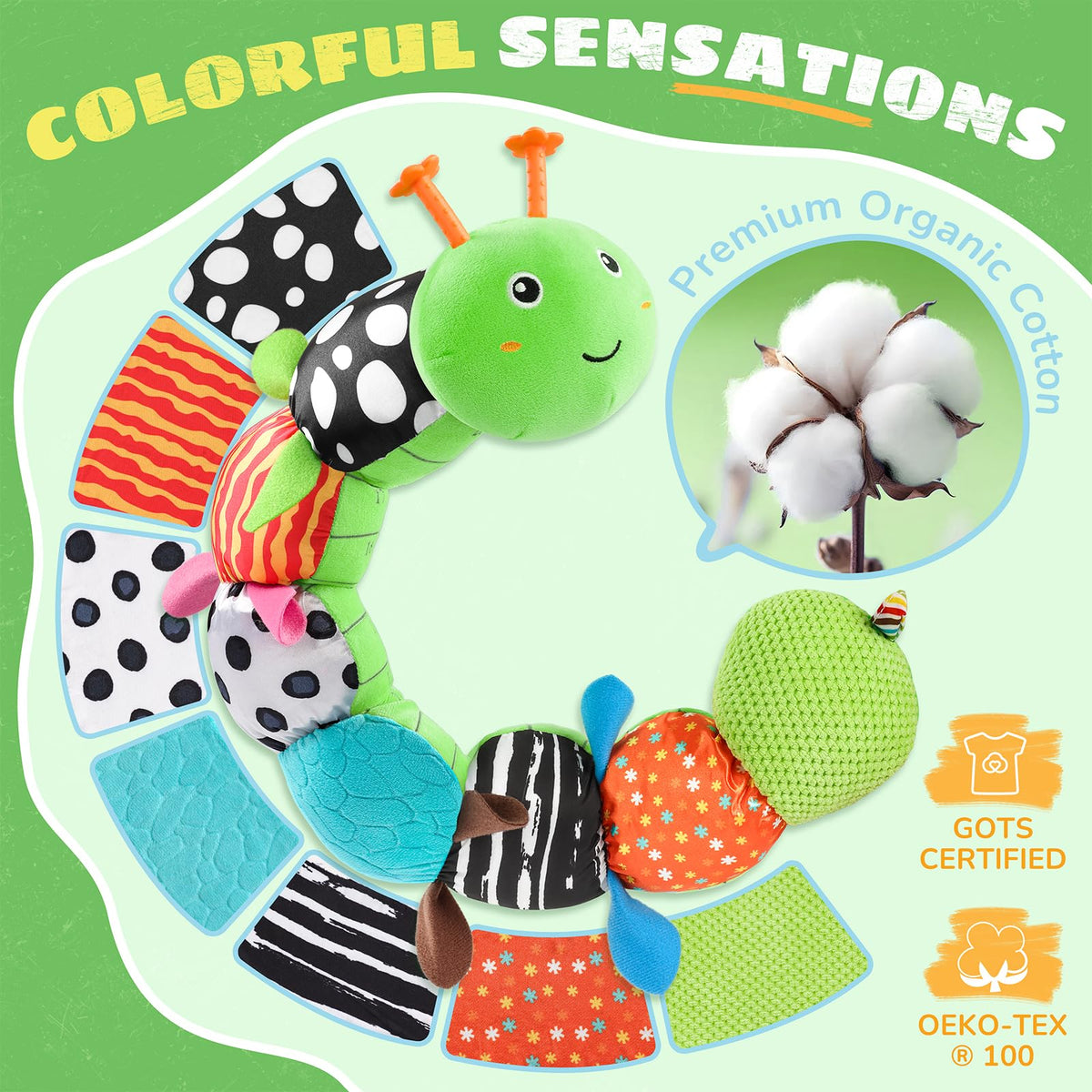 AWOTOY 6-in-1 Baby Toys: Music Caterpillar for 6-12 Months