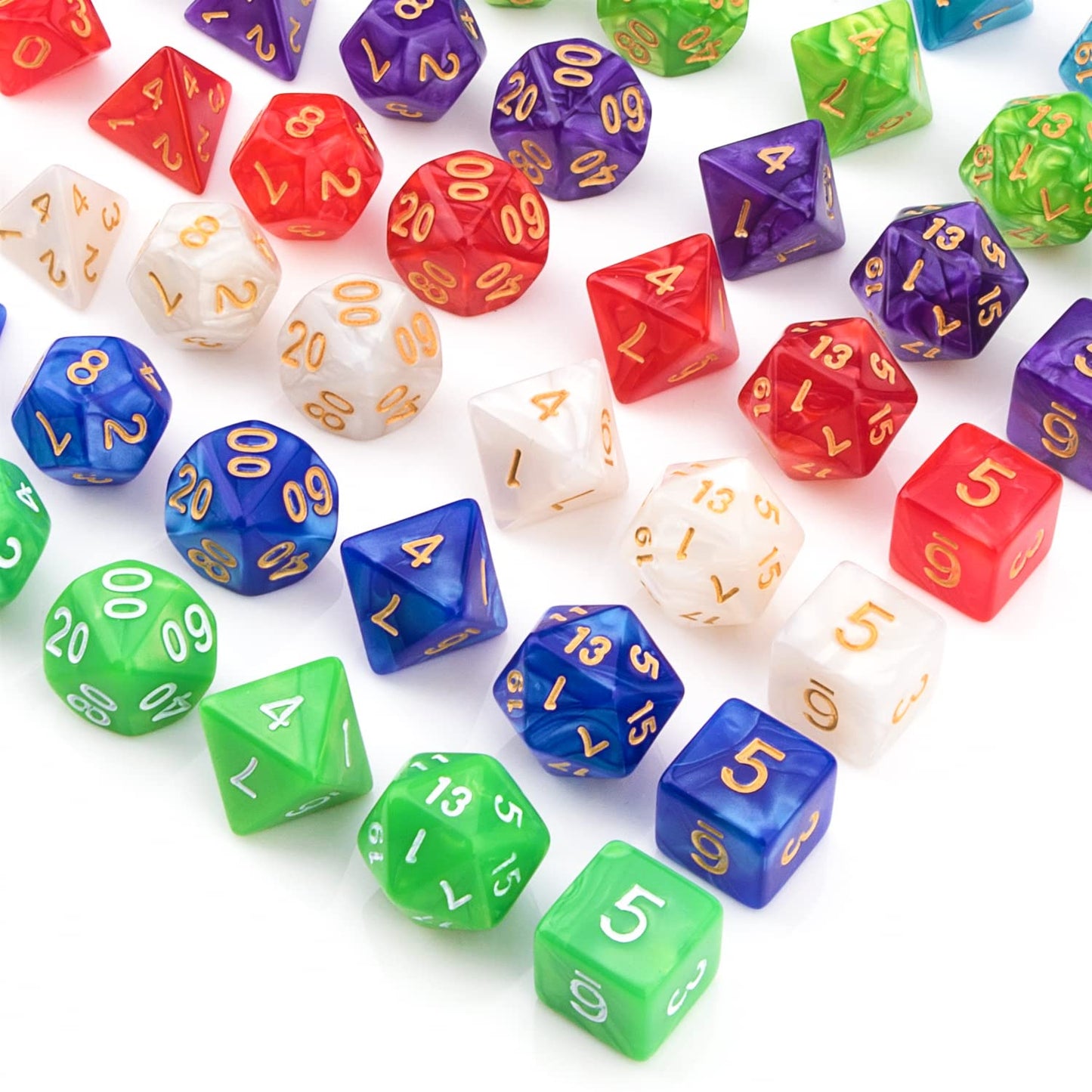 Awpeye 10x7 Polyhedral Dice Set (70 Pieces) for D&D and RPG – 10 Colorful Sets with 10 Pouches