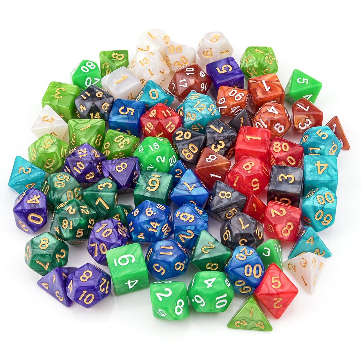 Awpeye 10x7 Polyhedral Dice Set (70 Pieces) for D&D and RPG – 10 Colorful Sets with 10 Pouches