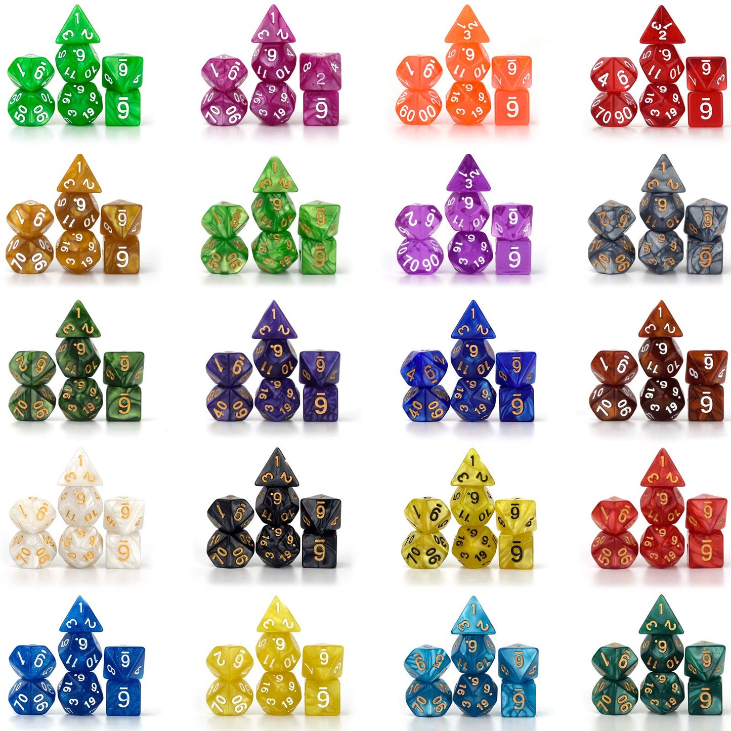 Awpeye DND Double-Colors Polyhedron Dice Set – 25 Colorful Sets with Flannel Bag (175 Pieces)