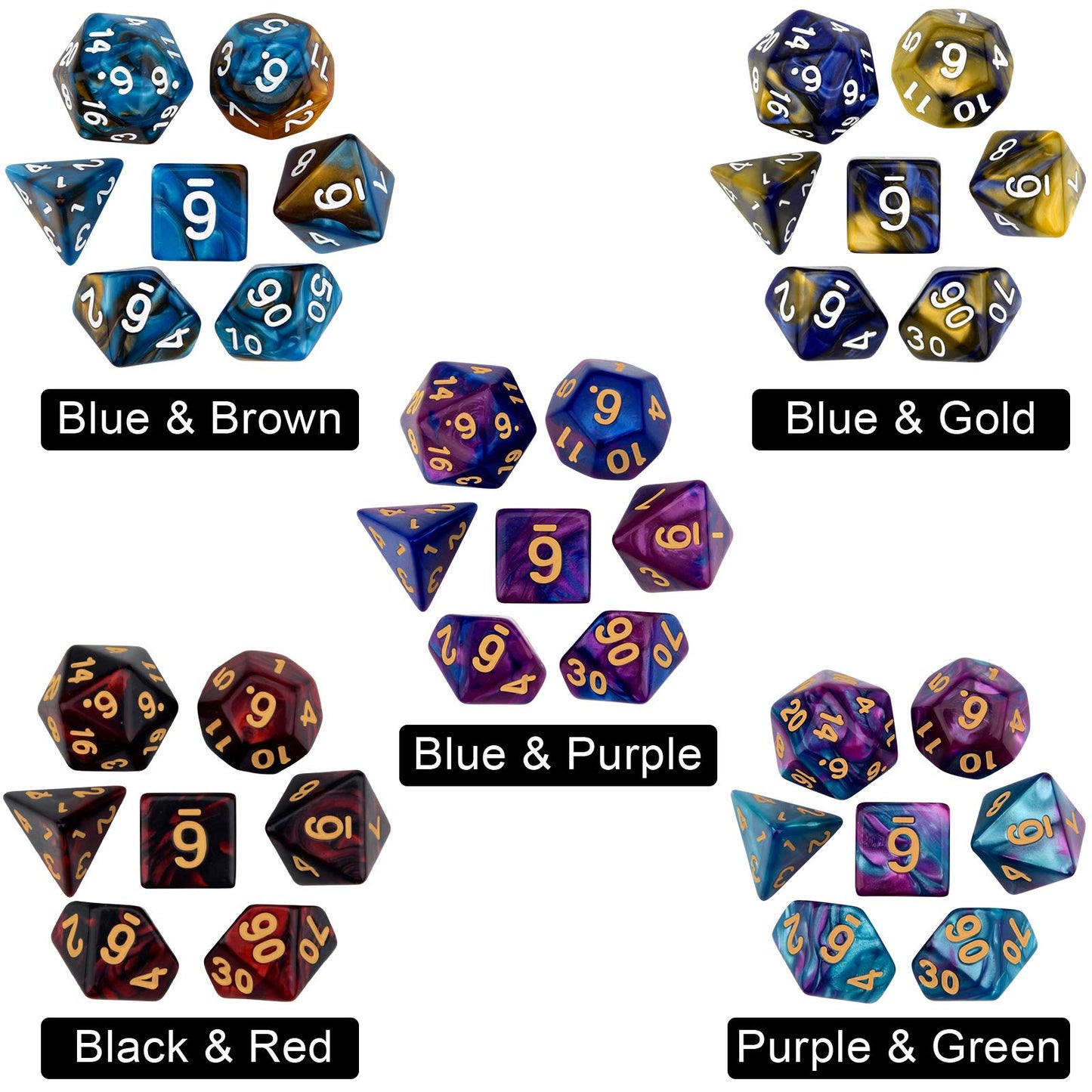 Awpeye DND Double-Colors Polyhedron Dice Set – 25 Colorful Sets with Flannel Bag (175 Pieces)