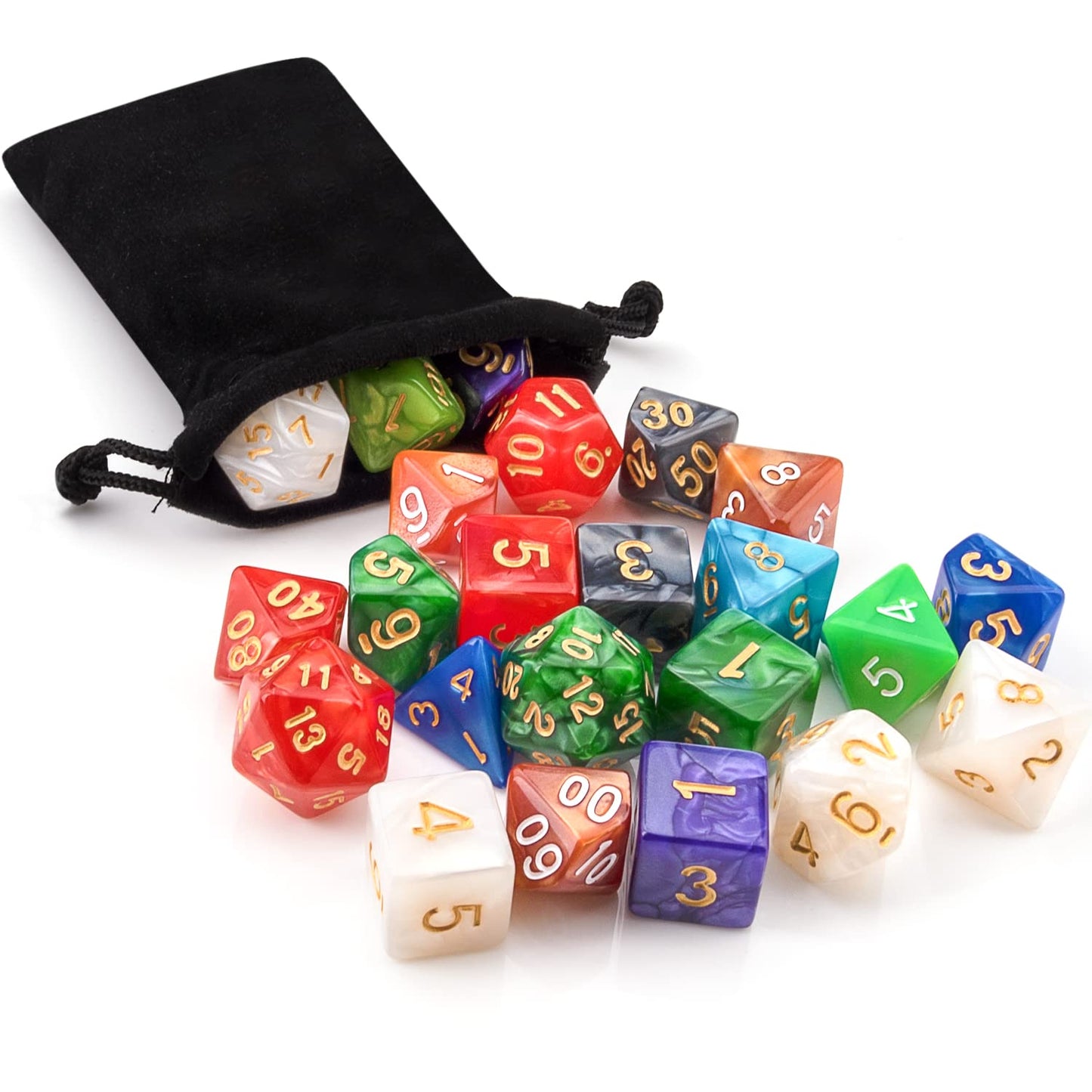 Awpeye 10x7 Polyhedral Dice Set (70 Pieces) for D&D and RPG – 10 Colorful Sets with 10 Pouches