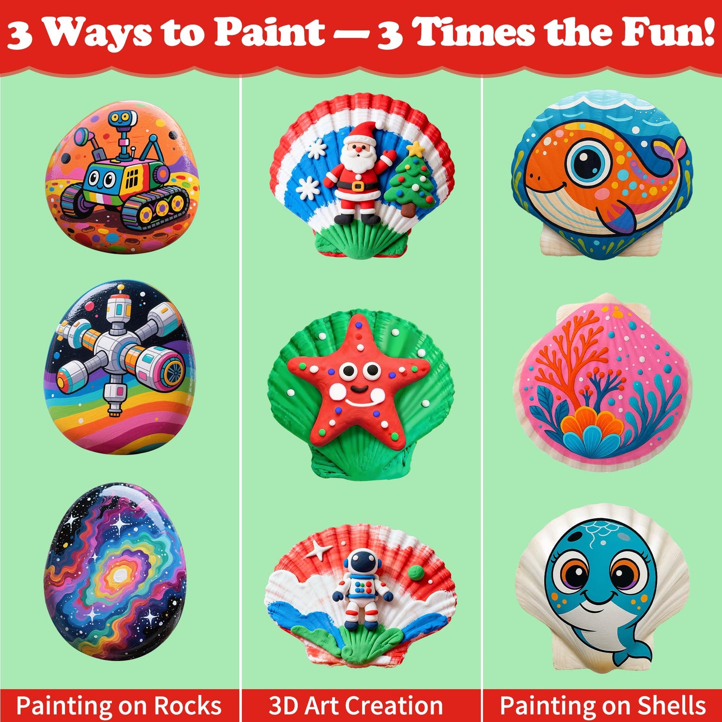 Awsoo Glow-in-the-Dark Rock & Shell Painting Kit for Kids — Creative Arts & Crafts Set