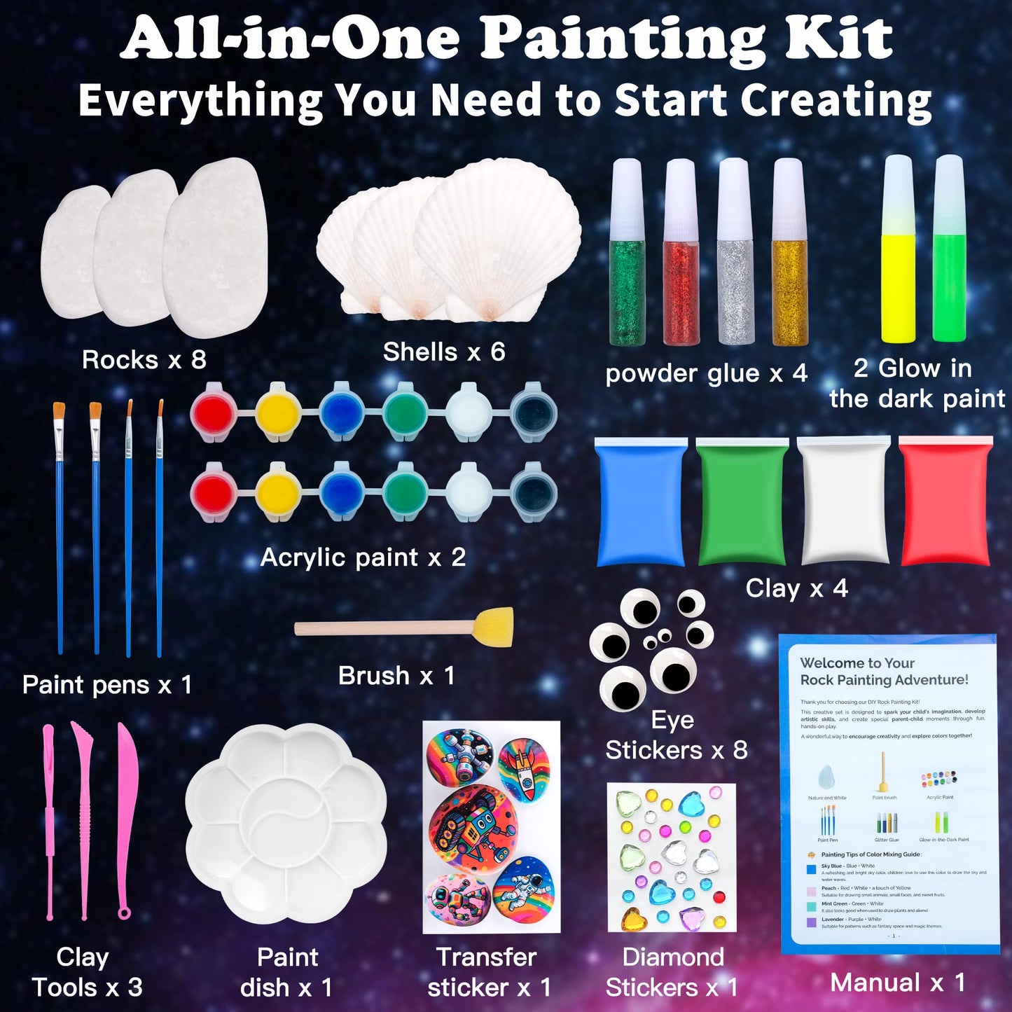 Awsoo Glow-in-the-Dark Rock & Shell Painting Kit for Kids — Creative Arts & Crafts Set