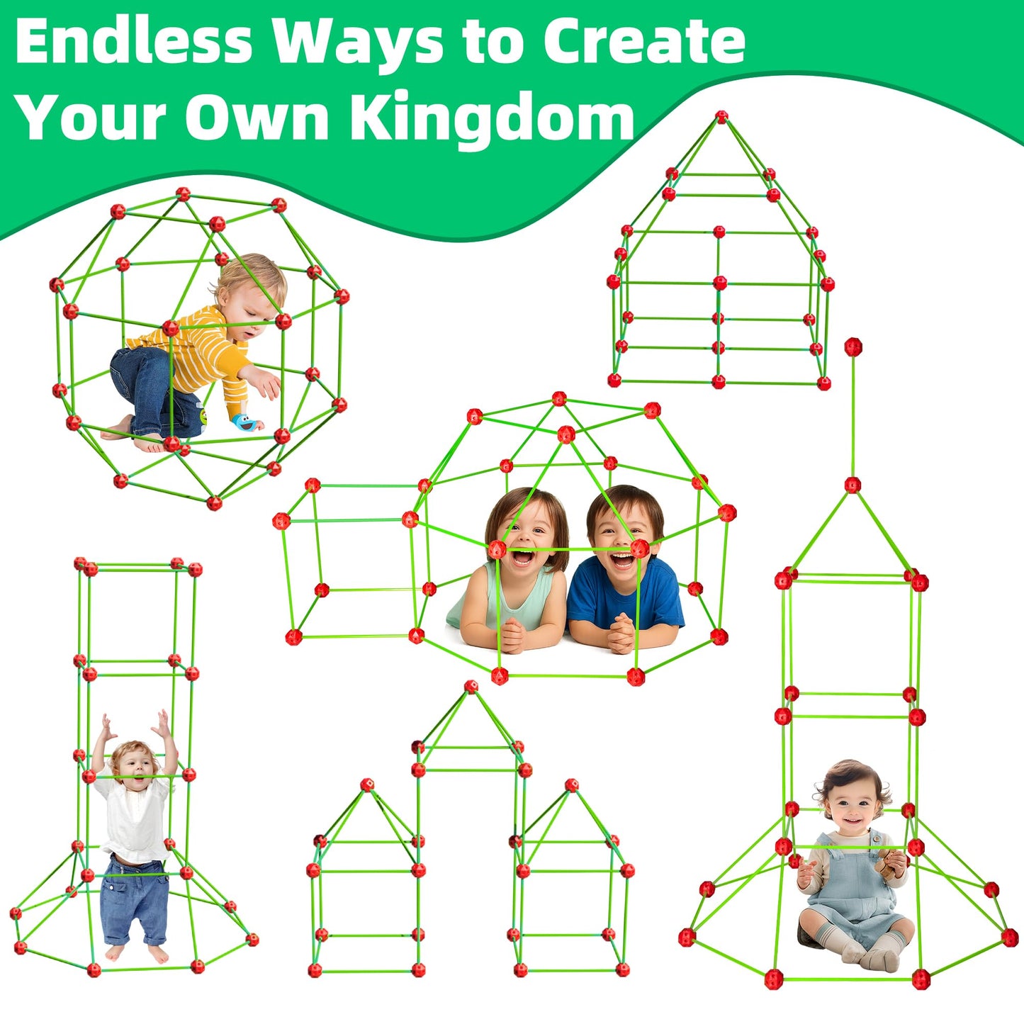 Awsoo Fort Building Kit for Kids – Glow-in-the-Dark STEM Construction Toy, 52 Poles & 24 Connectors