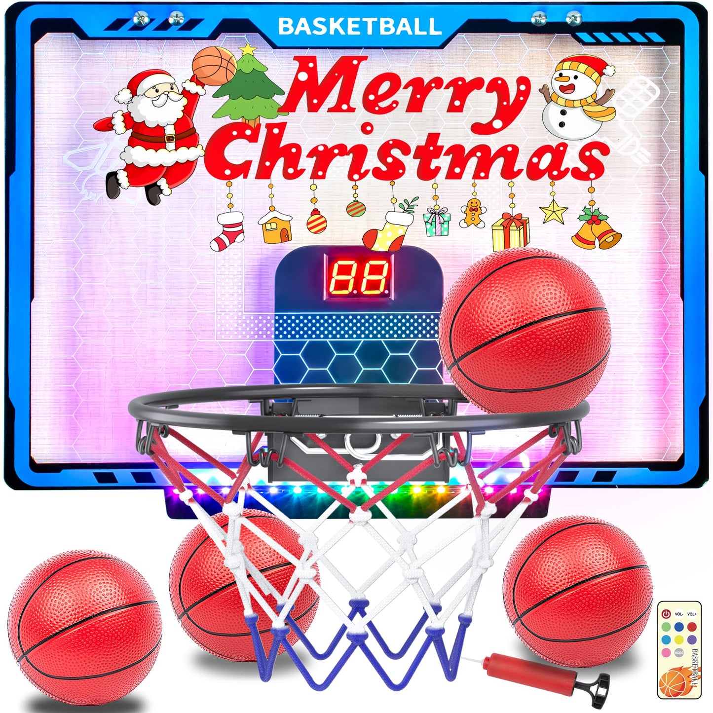 Awsoo Mini Basketball Hoop for Kids – Blue Indoor Hoop with 4 Balls, LED Scoreboard