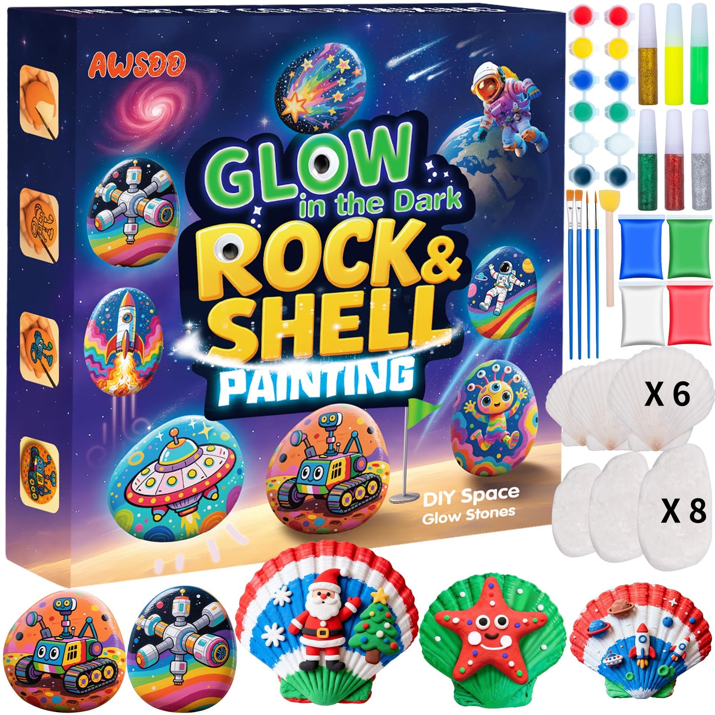 Awsoo Glow-in-the-Dark Rock & Shell Painting Kit for Kids — Creative Arts & Crafts Set