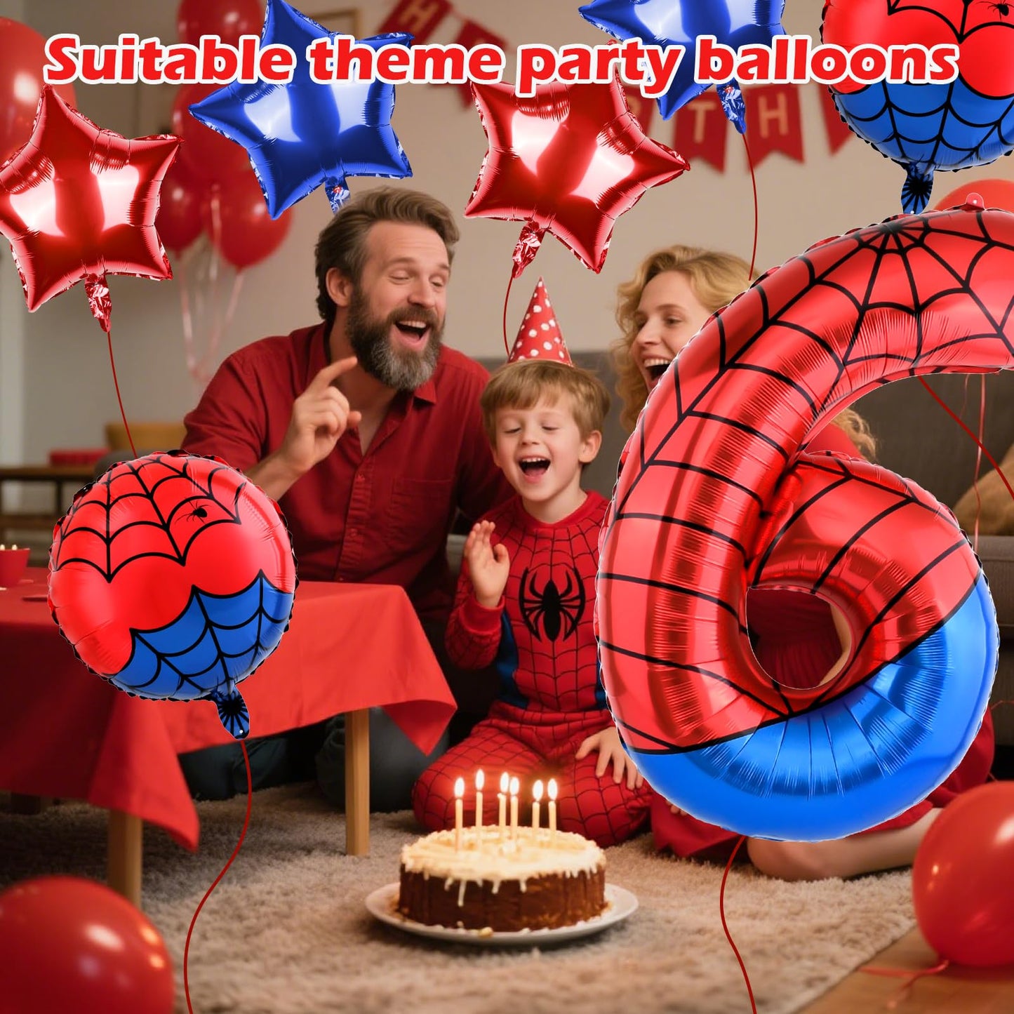 AXBMM 40 Inch Spider Theme Number Balloon – 6 Foil Balloon for 6th Birthday Party
